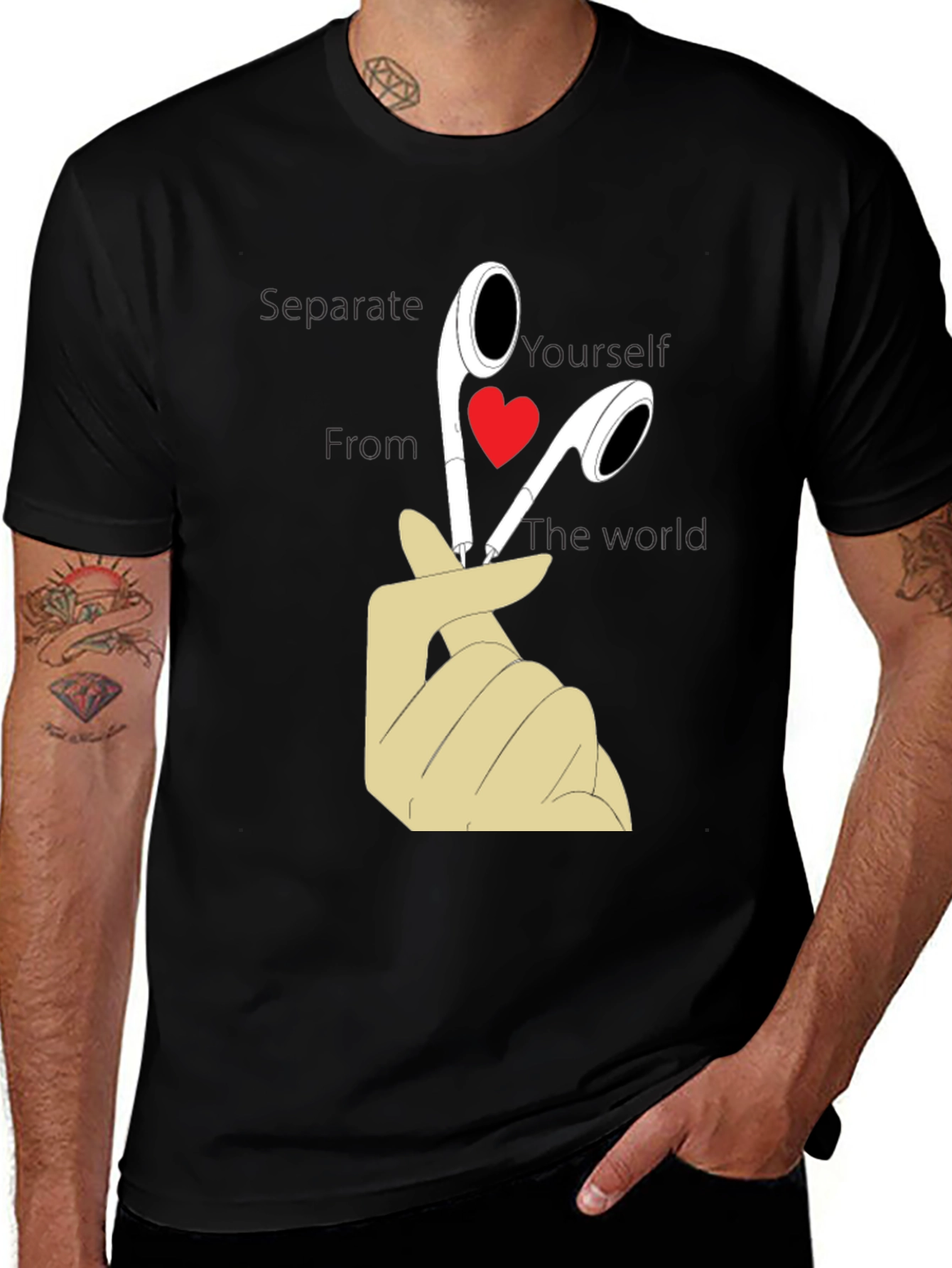 Black Heart Headphones Graphic T-Shirt - Separate Yourself main image
