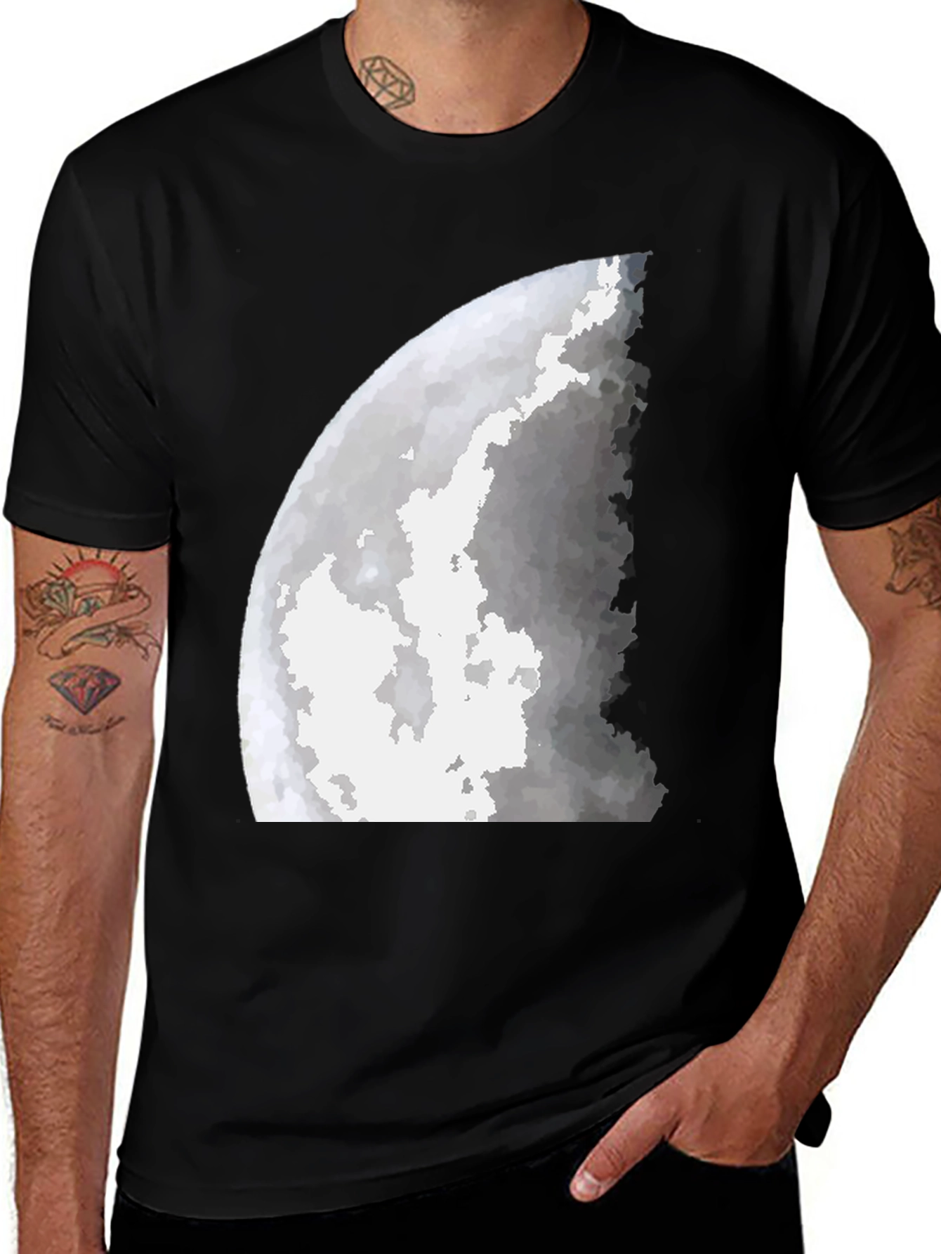 Variant 5 of Lunar Phase Graphic Tee - Stylish Men's Black T-Shirt