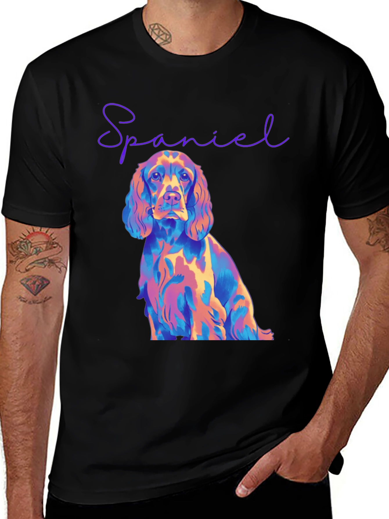 Spaniel Dog Graphic Black T-Shirt