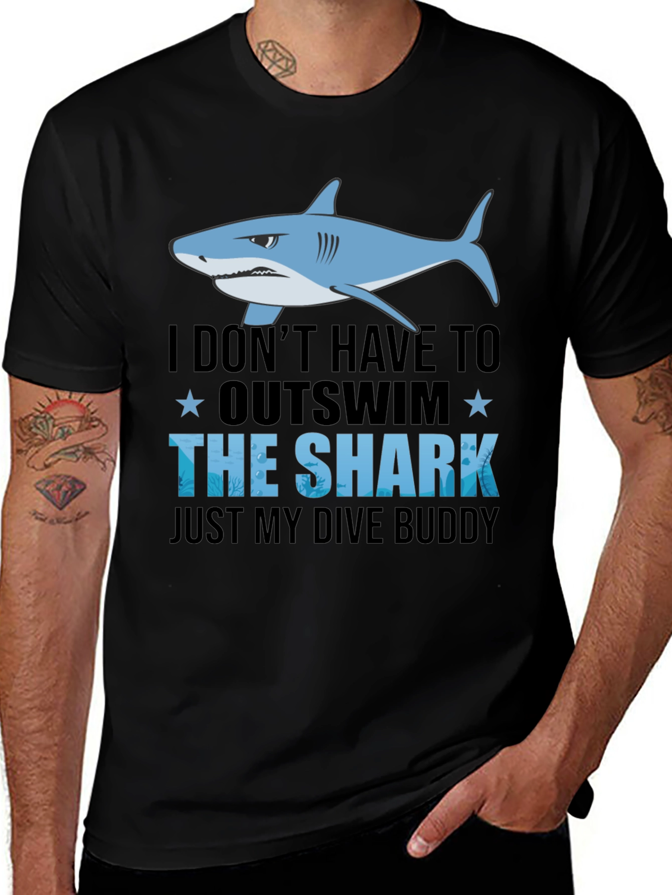 Variant 10 of Outswim the Shark Dive Buddy T-Shirt