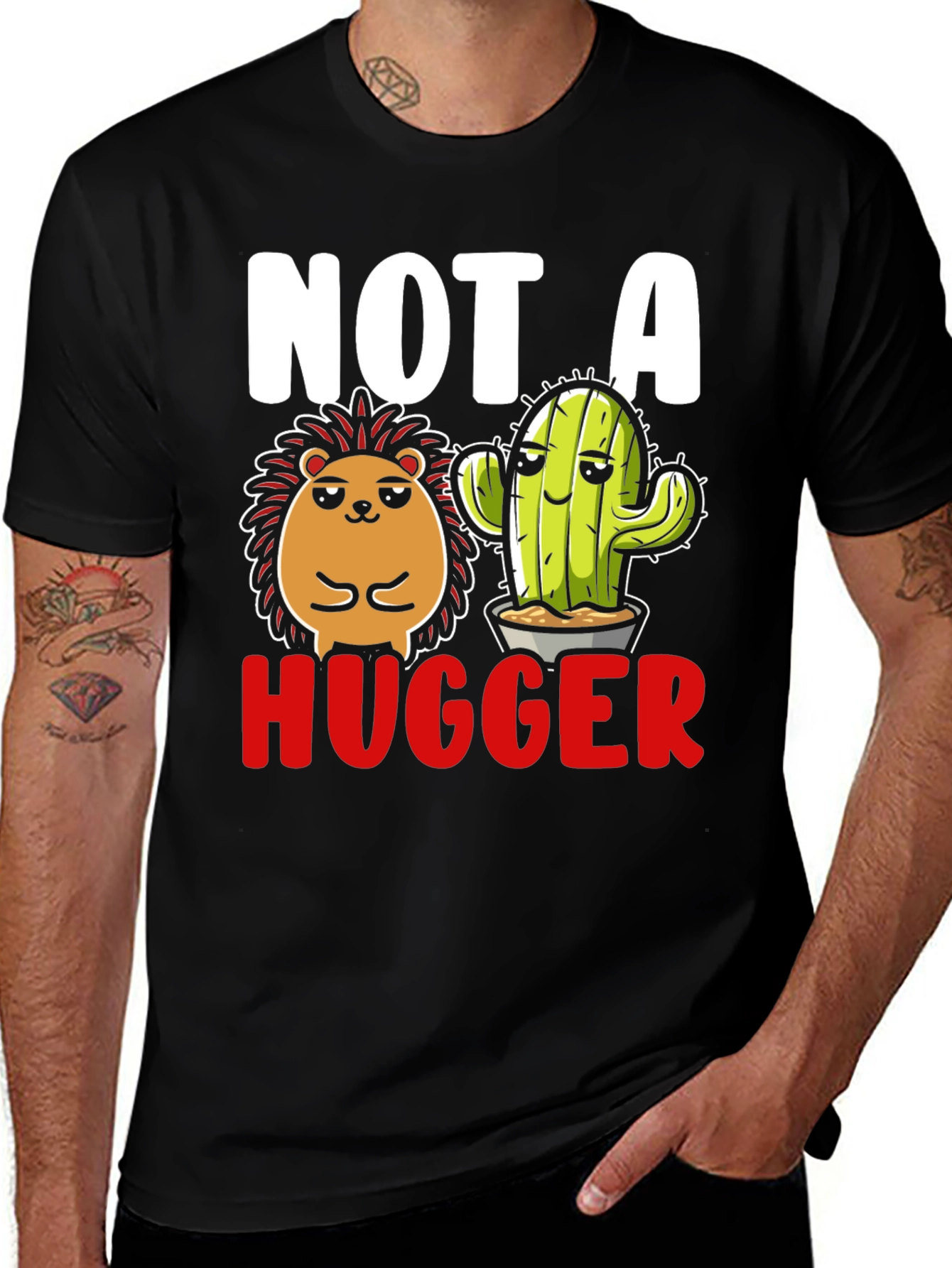 Variant 12 of Not A Hugger T-Shirt - Hedgehog & Cactus