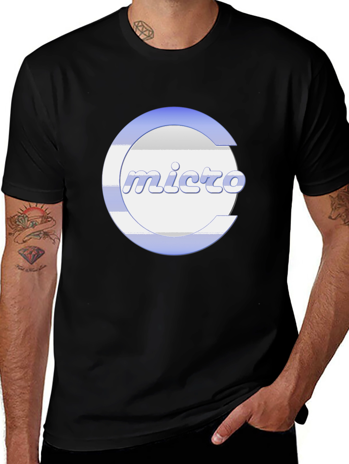 Retro Micro Logo Graphic Tee - Black Cotton Blend