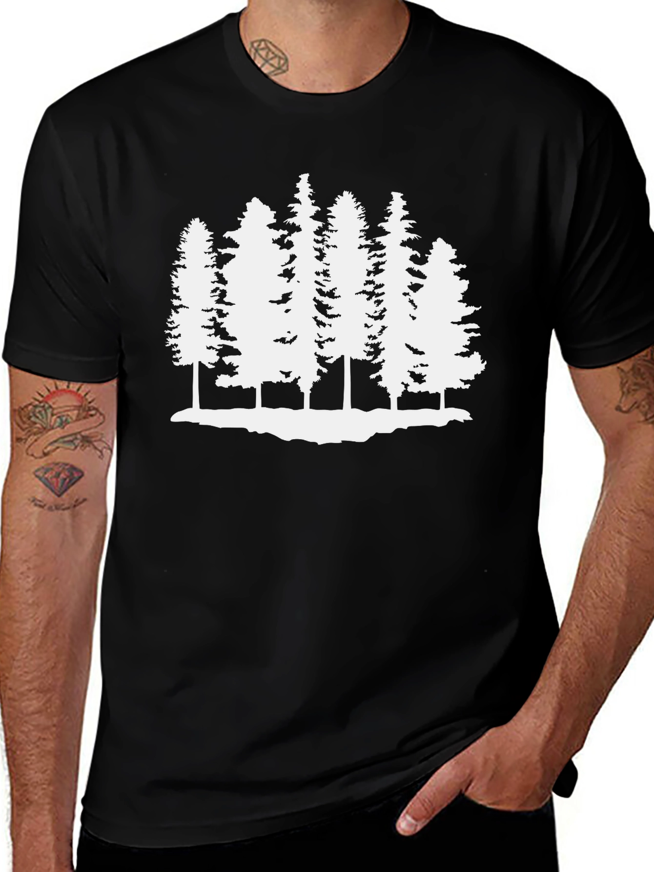 Forest Tree Graphic Print Black T-Shirt