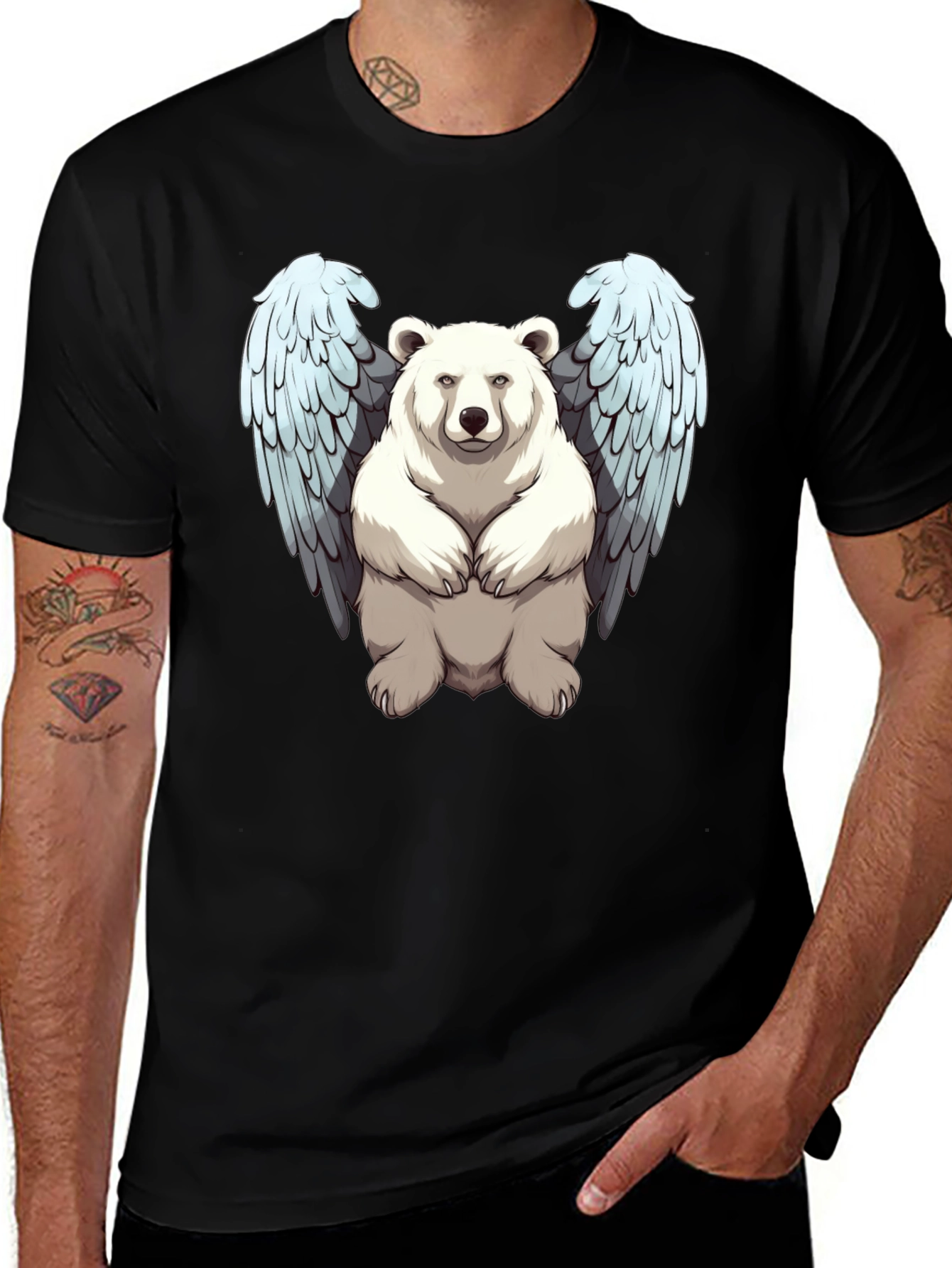 Variant 19 of Bear with Wings Graphic Tee - Black Cotton Blend