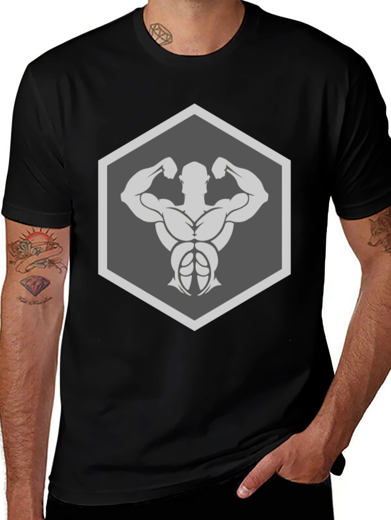 Variant 14 of Muscle Bodybuilder T-Shirt - Black Fitness Gym Tee