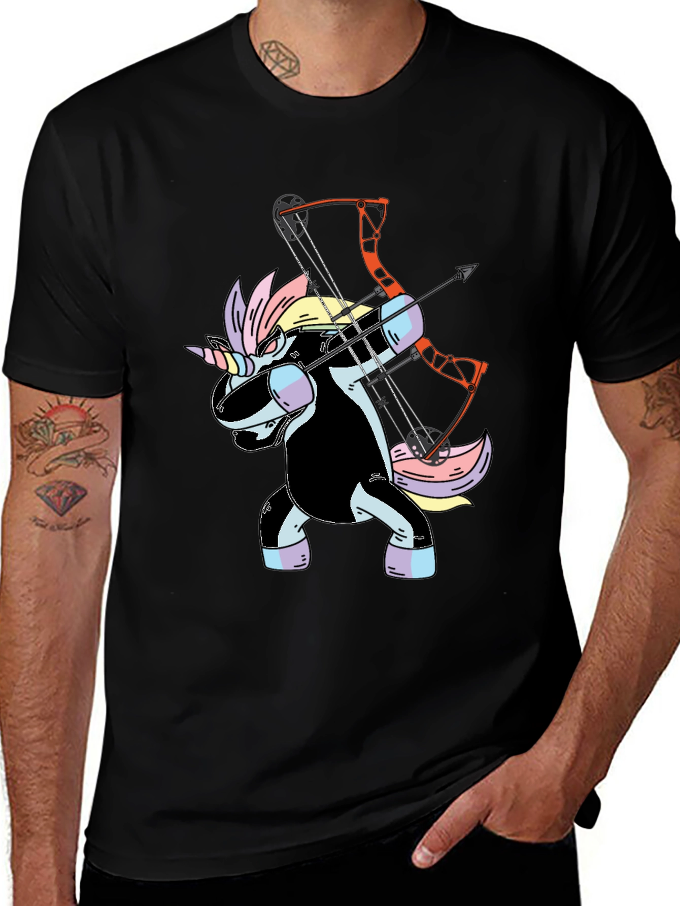 Variant 30 of Unicorn Archer Graphic Tee - Black Cotton T-Shirt