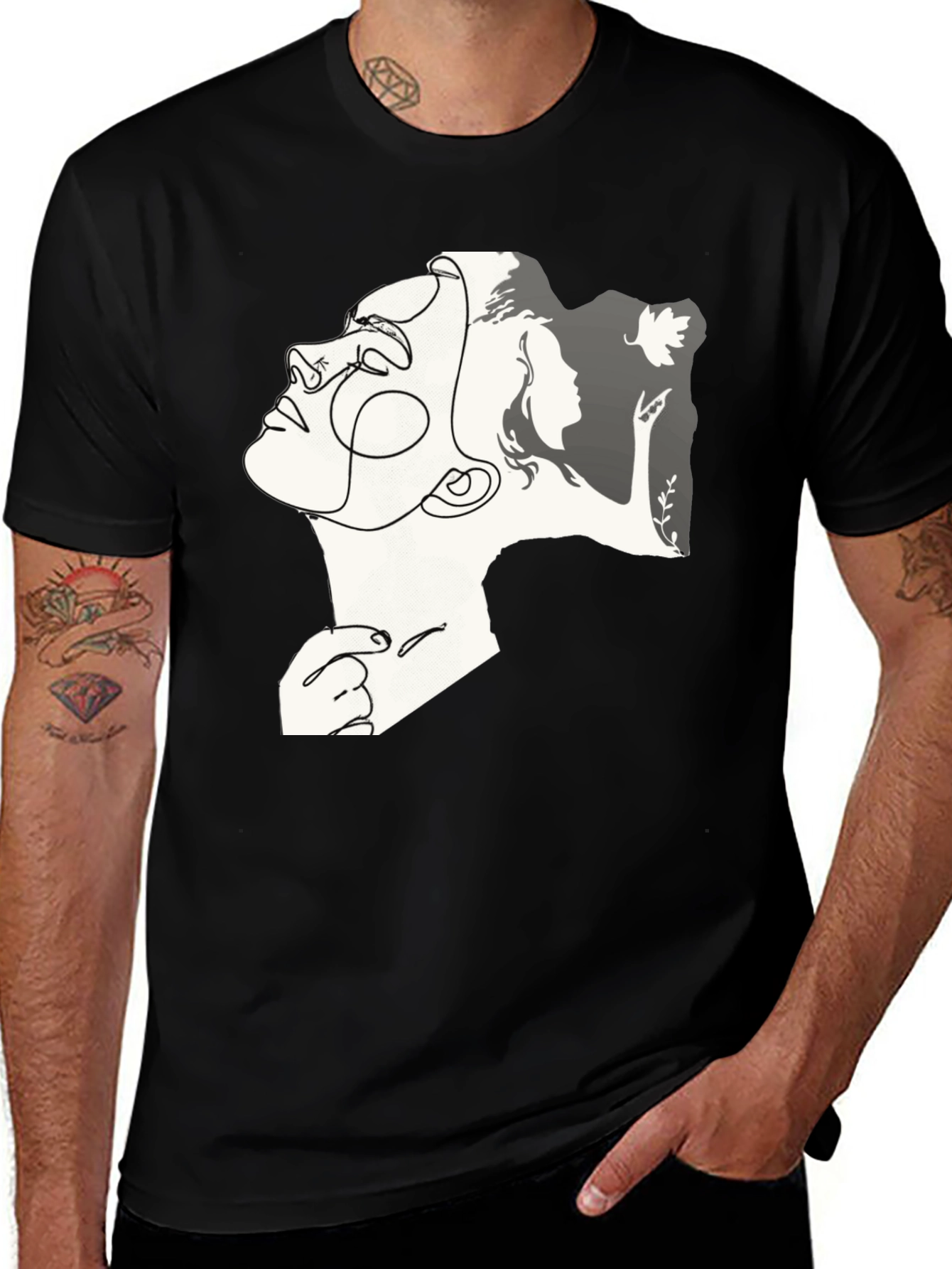 Variant 12 of Abstract Face Graphic Tee - Black Cotton Blend