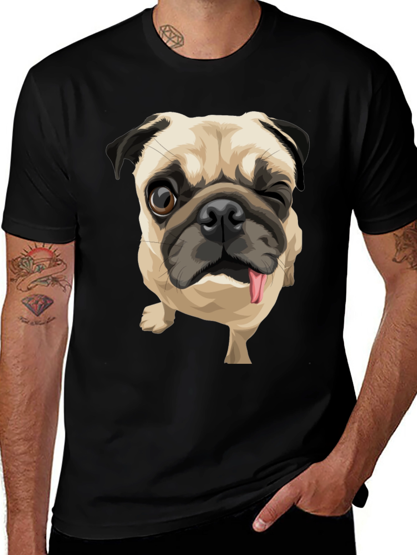 Variant 14 of Winking Pug Graphic Tee - Funny Dog Lover Shirt
