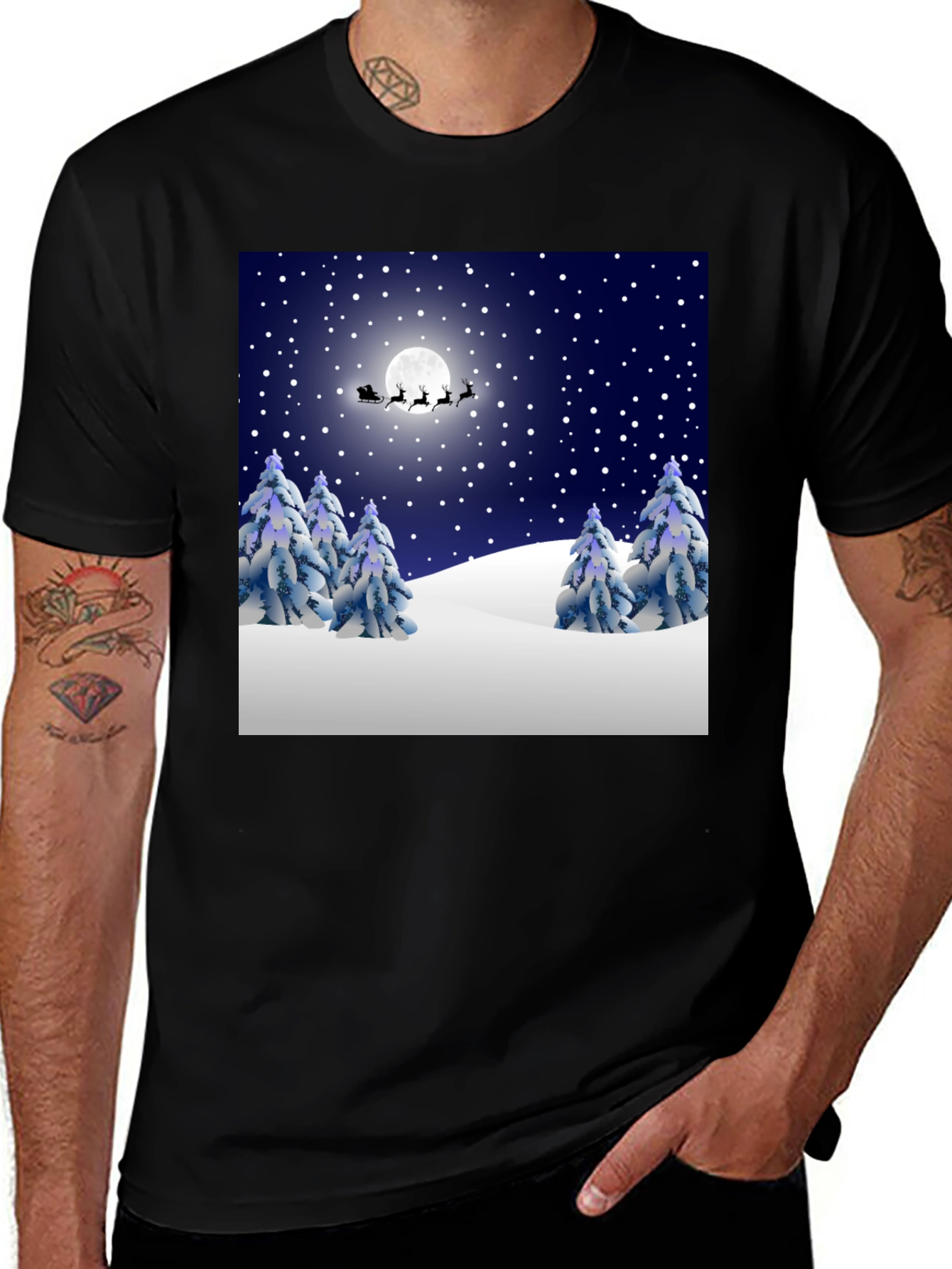 Winter Holiday T-Shirt: Santa and Reindeer Design