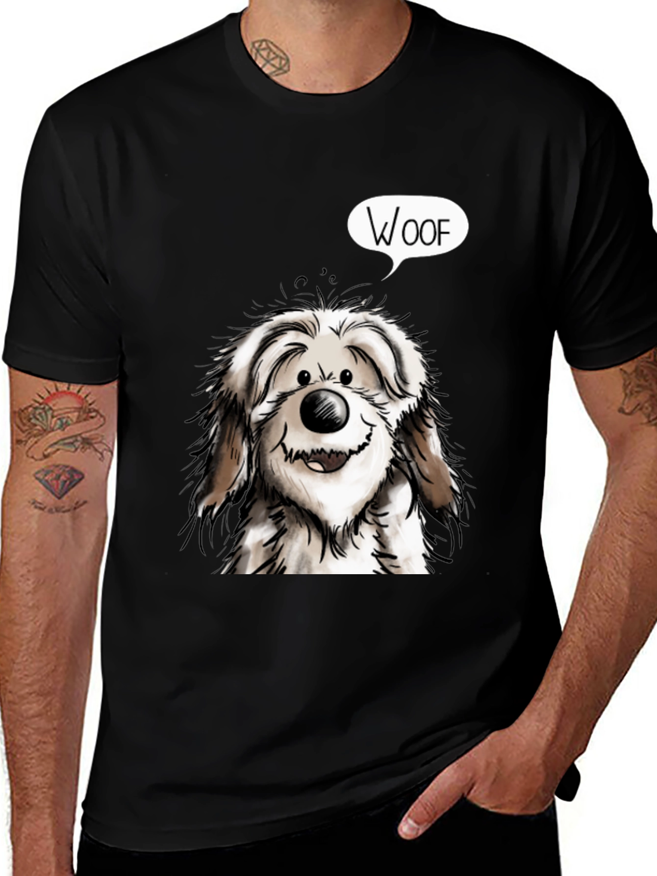 Variant 26 of Woof Dog Graphic Tee - Men's Black T-Shirt