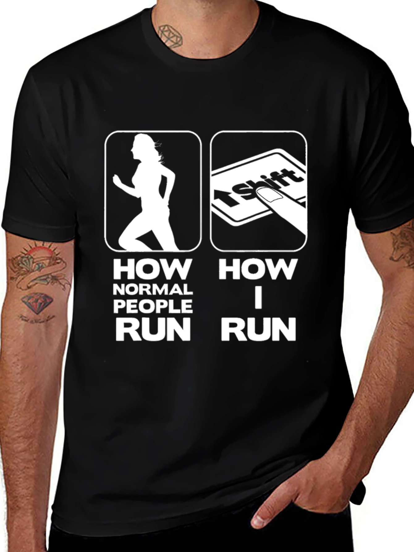 Variant 29 of Funny Running T-Shirt: How Normal People vs. How I Run