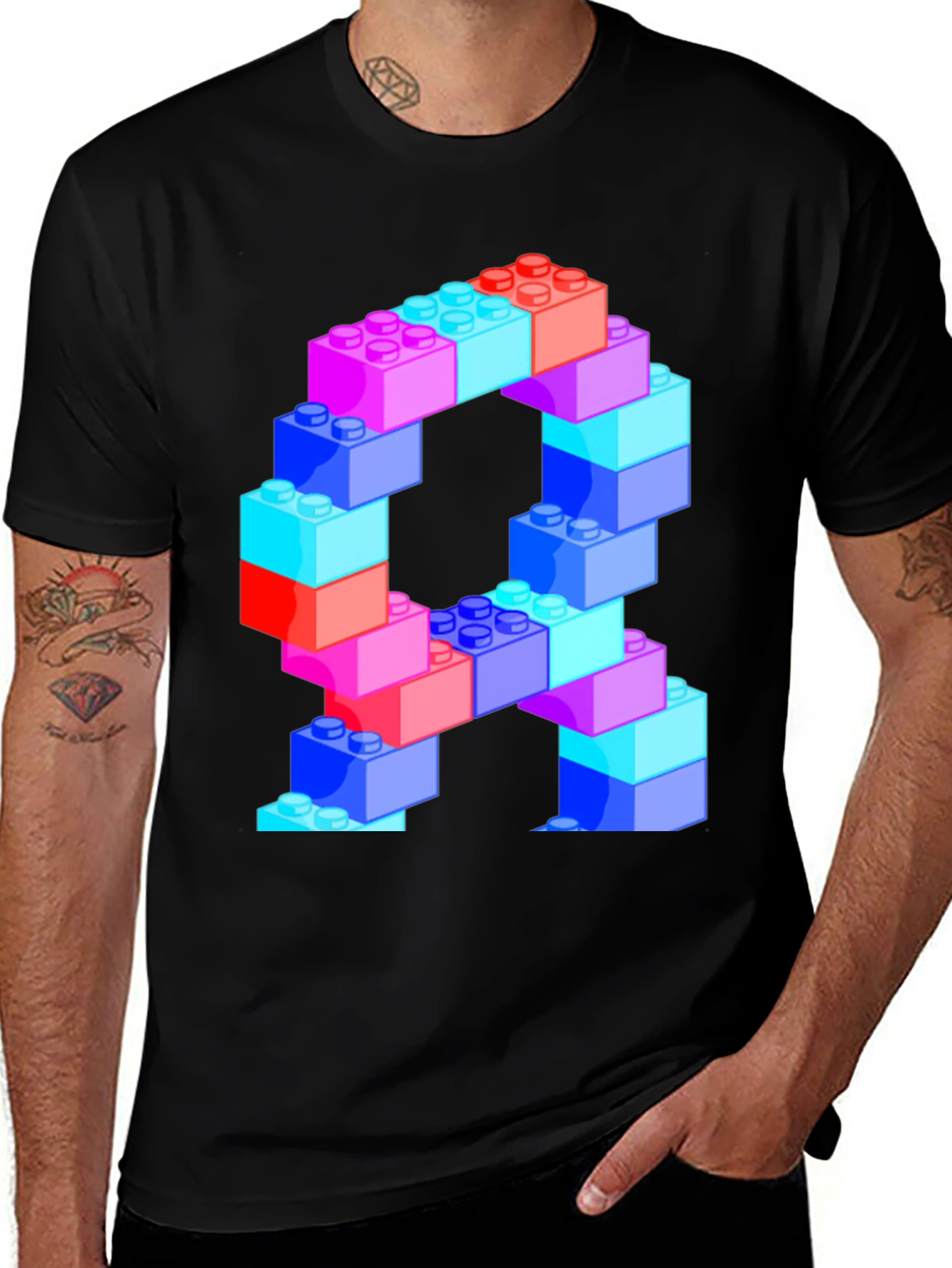 Variant 23 of Building Block Letter T-Shirt - Fun, Colorful Design