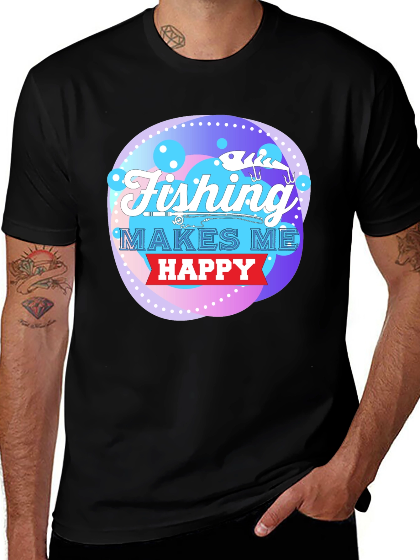 Black Fishing Makes Me Happy Graphic Tee main image