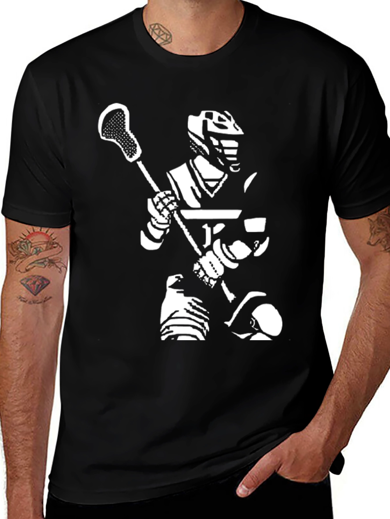 Variant 4 of Lacrosse Player Graphic Tee - Black Cotton T-Shirt