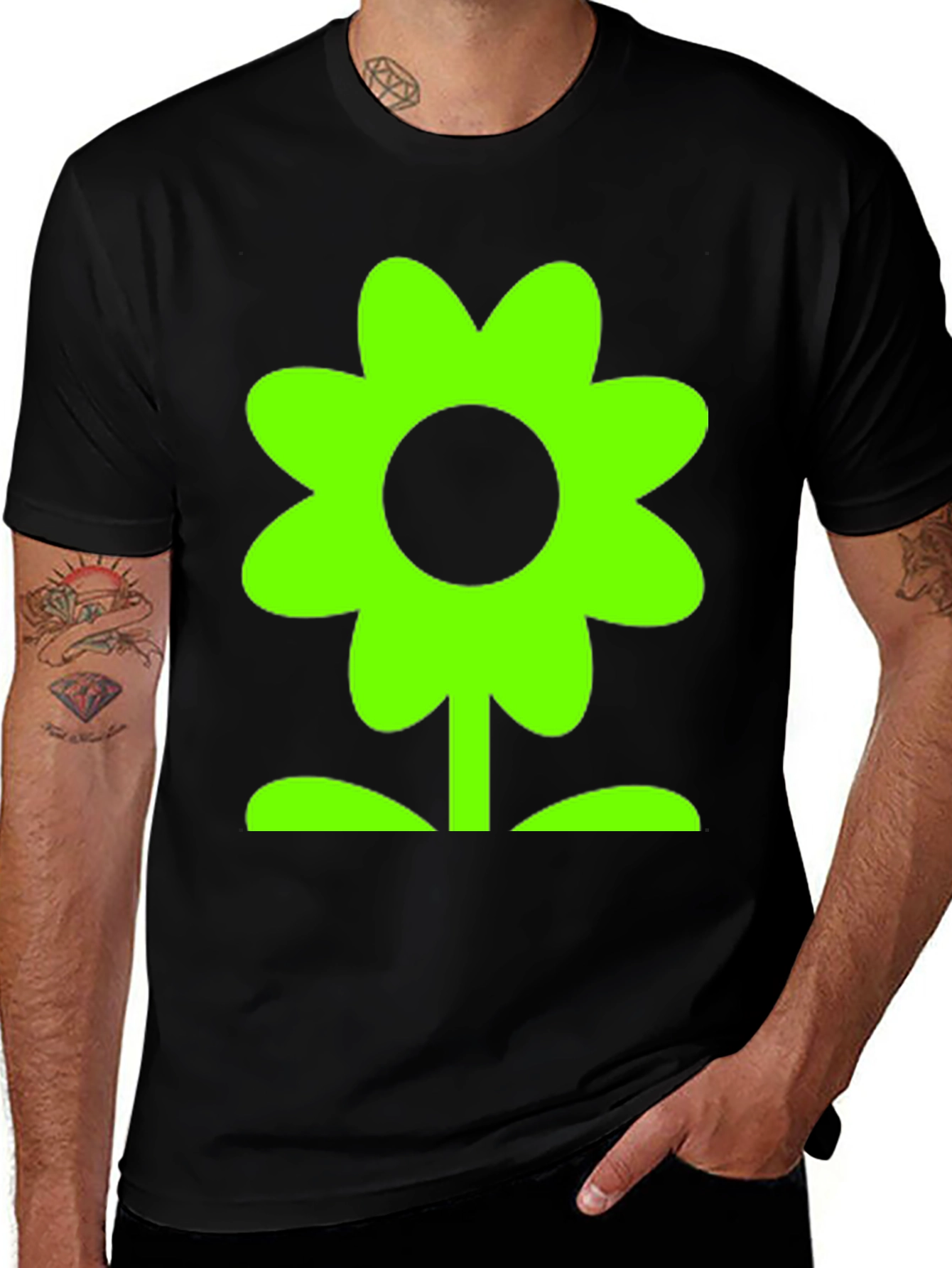 Variant 3 of Black T-Shirt with Green Flower Graphic