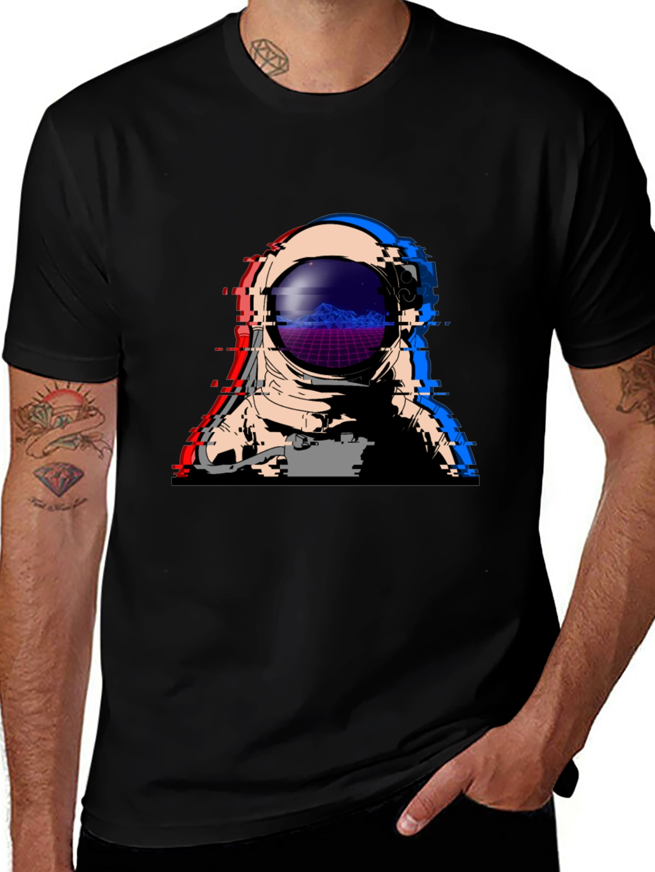 Variant 12 of Retro Astronaut Glitch T-Shirt - Black