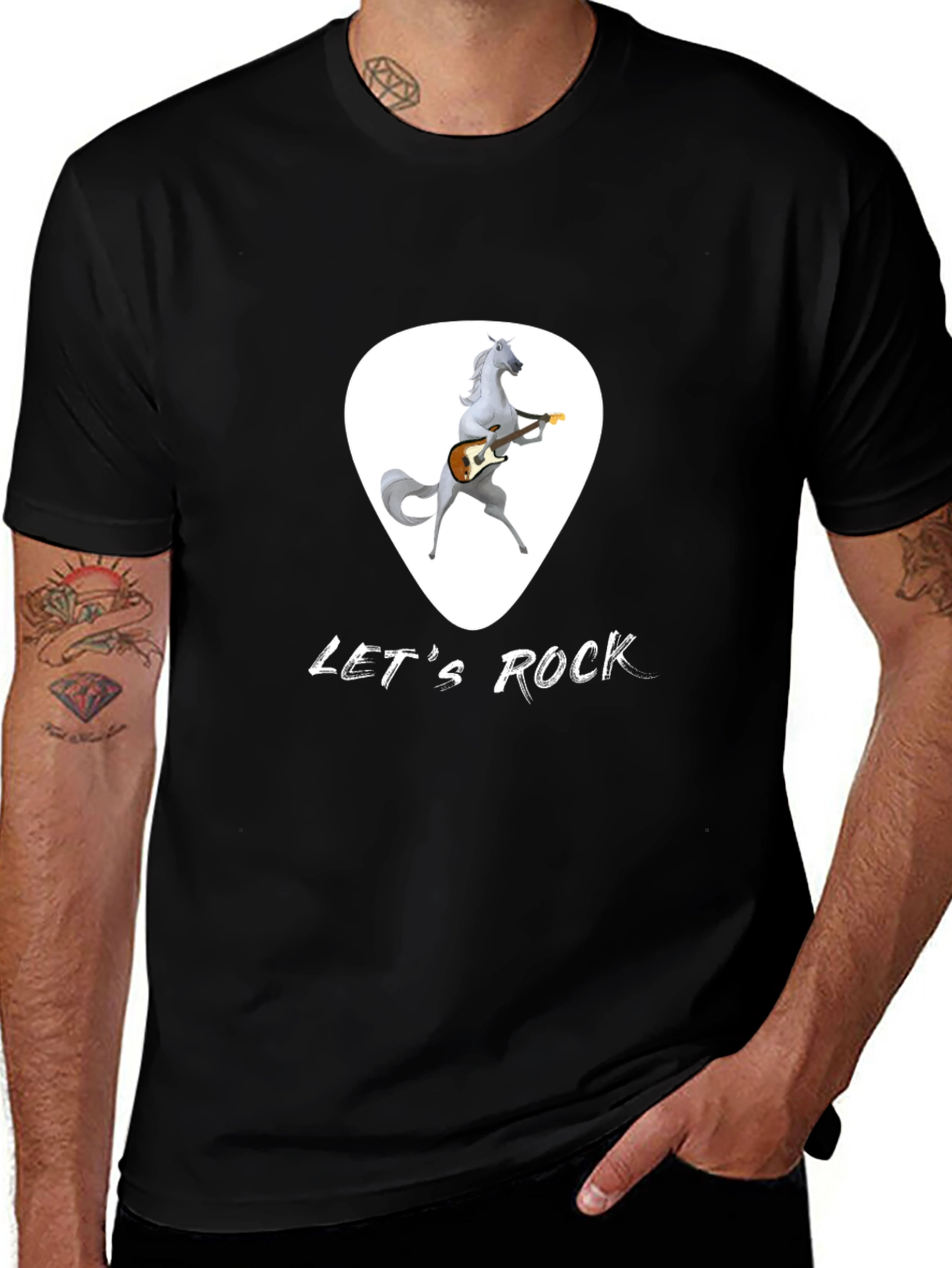 Variant 21 of Let's Rock Horse Guitarist Black T-Shirt