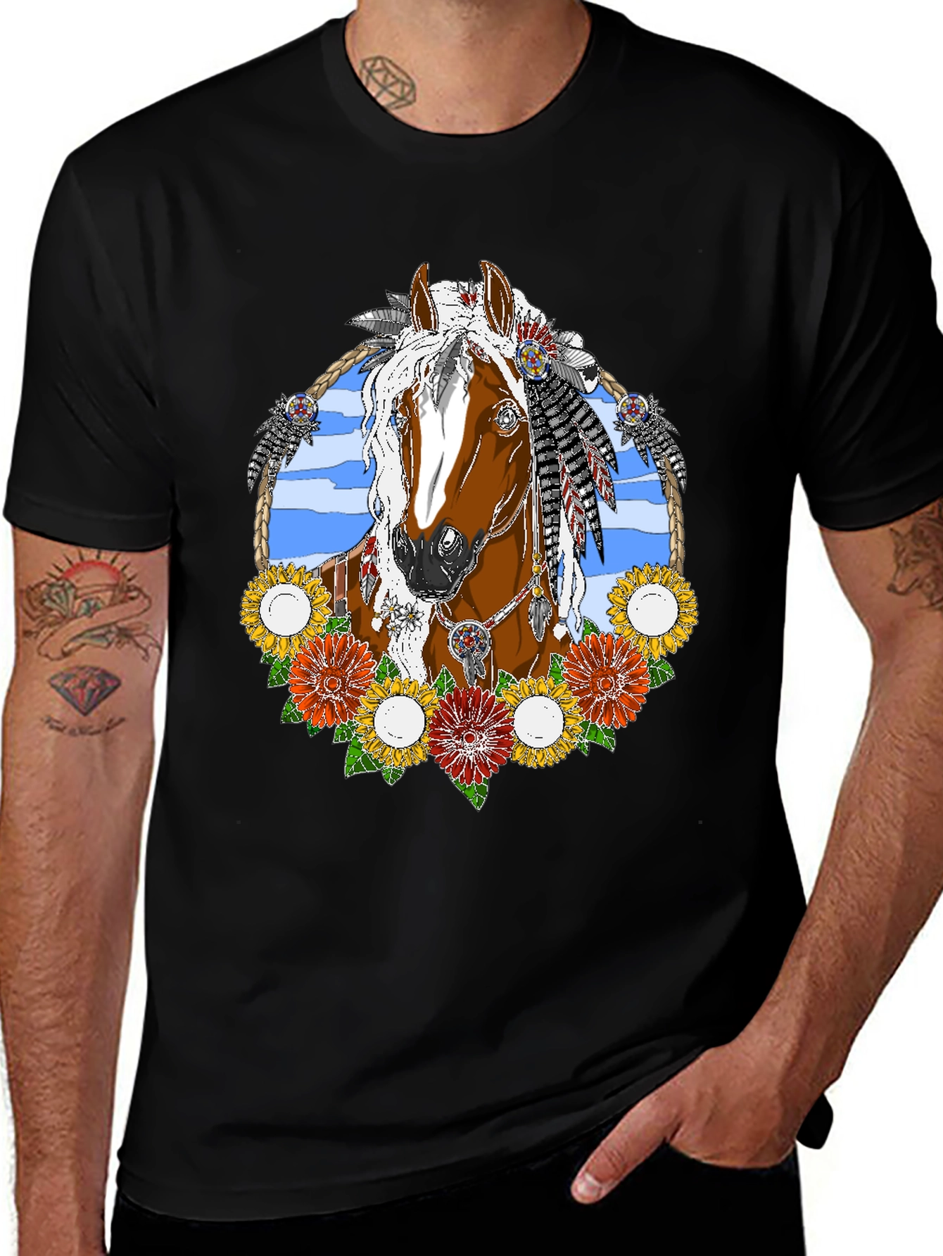Variant 22 of Horse and Flowers Graphic Tee