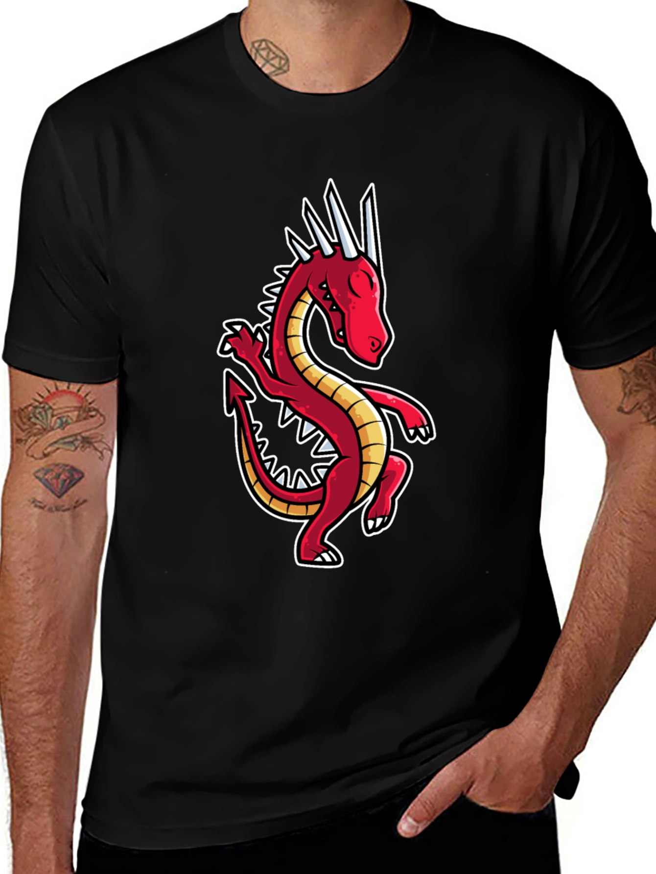 Variant 16 of Dancing Dragon Graphic Tee - Black Cotton Shirt