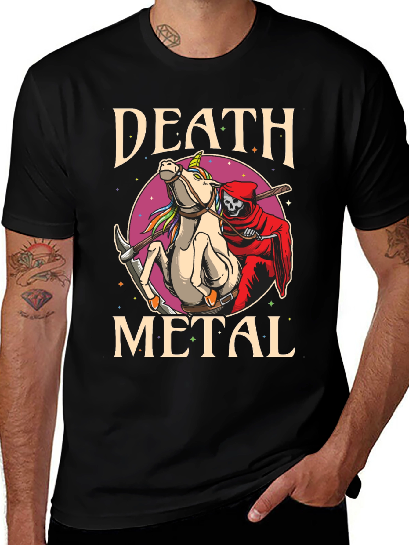 Death Metal Grim Reaper Unicorn Graphic T-Shirt