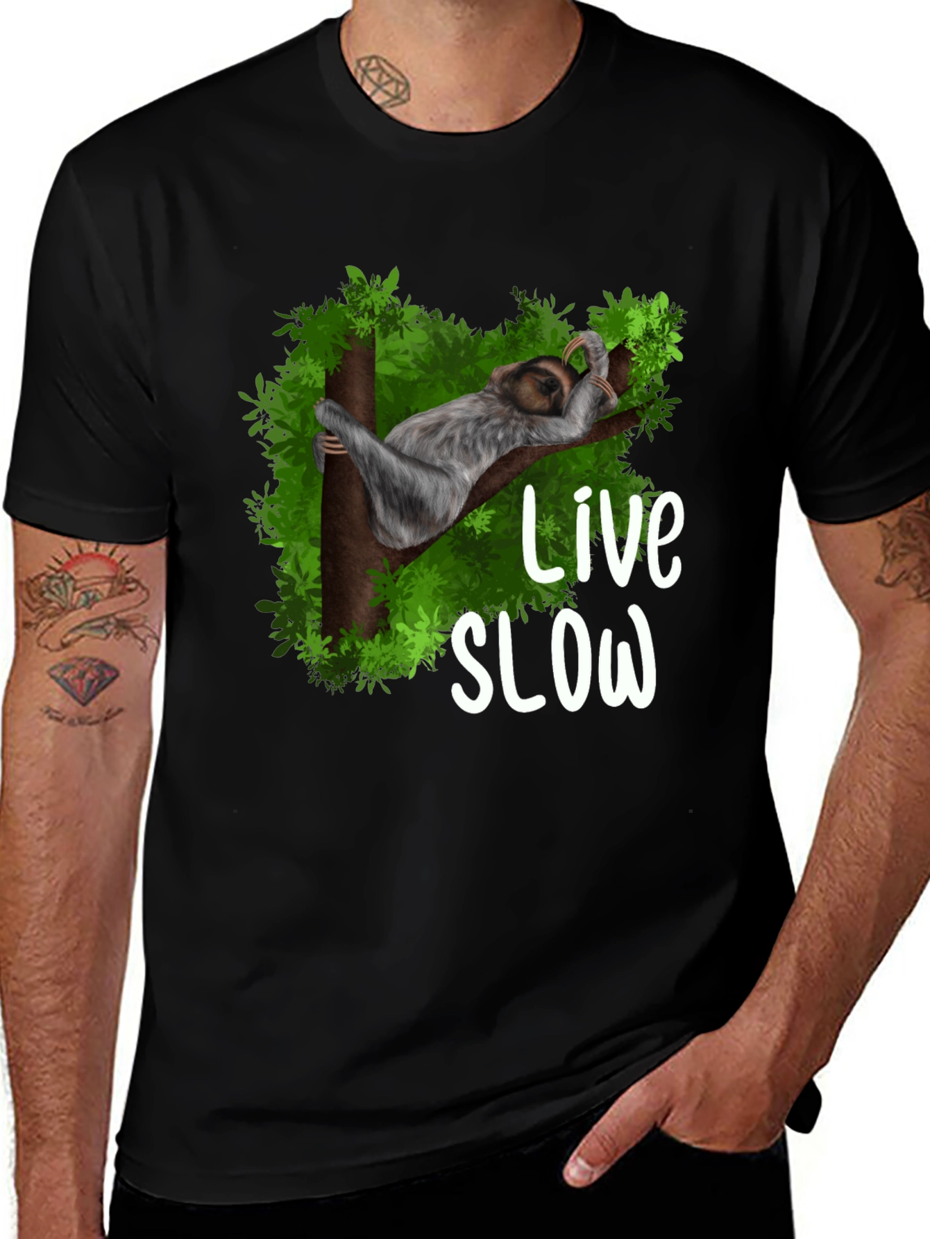 Variant 20 of Live Slow Sloth Graphic Tee - Unisex Black T-Shirt