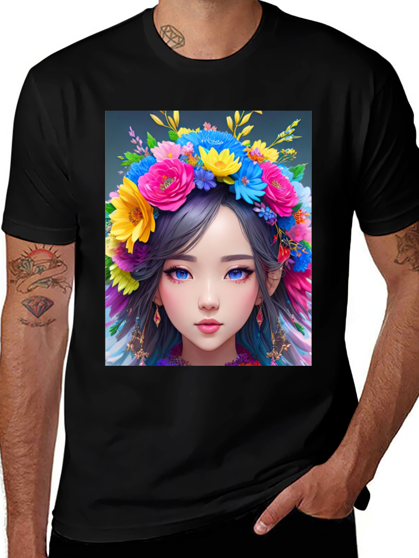 Black Floral Crown Girl Graphic T-Shirt main image