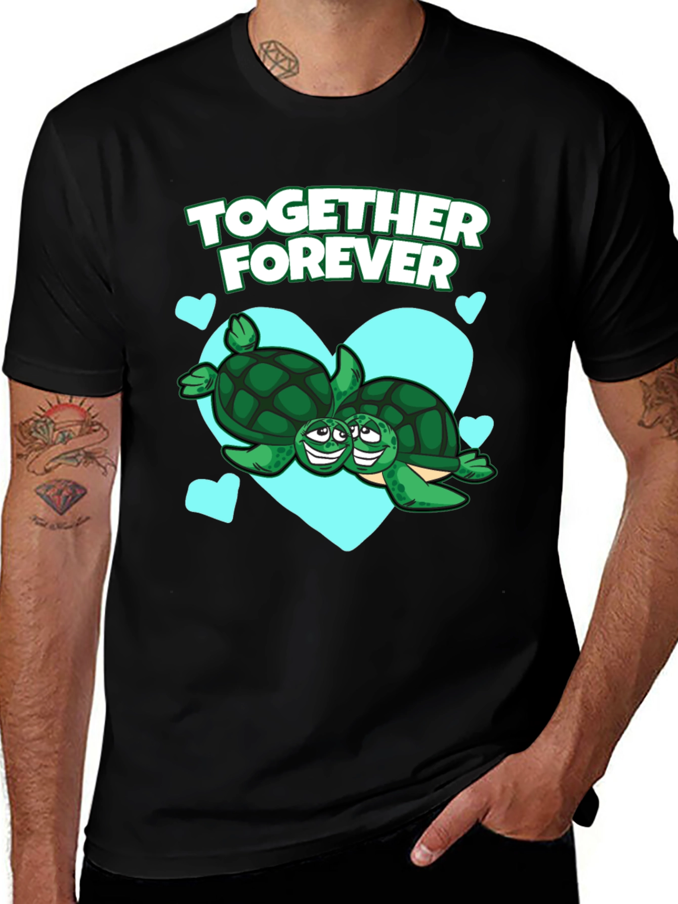 Variant 16 of Together Forever Turtle Couple Graphic Tee - Black