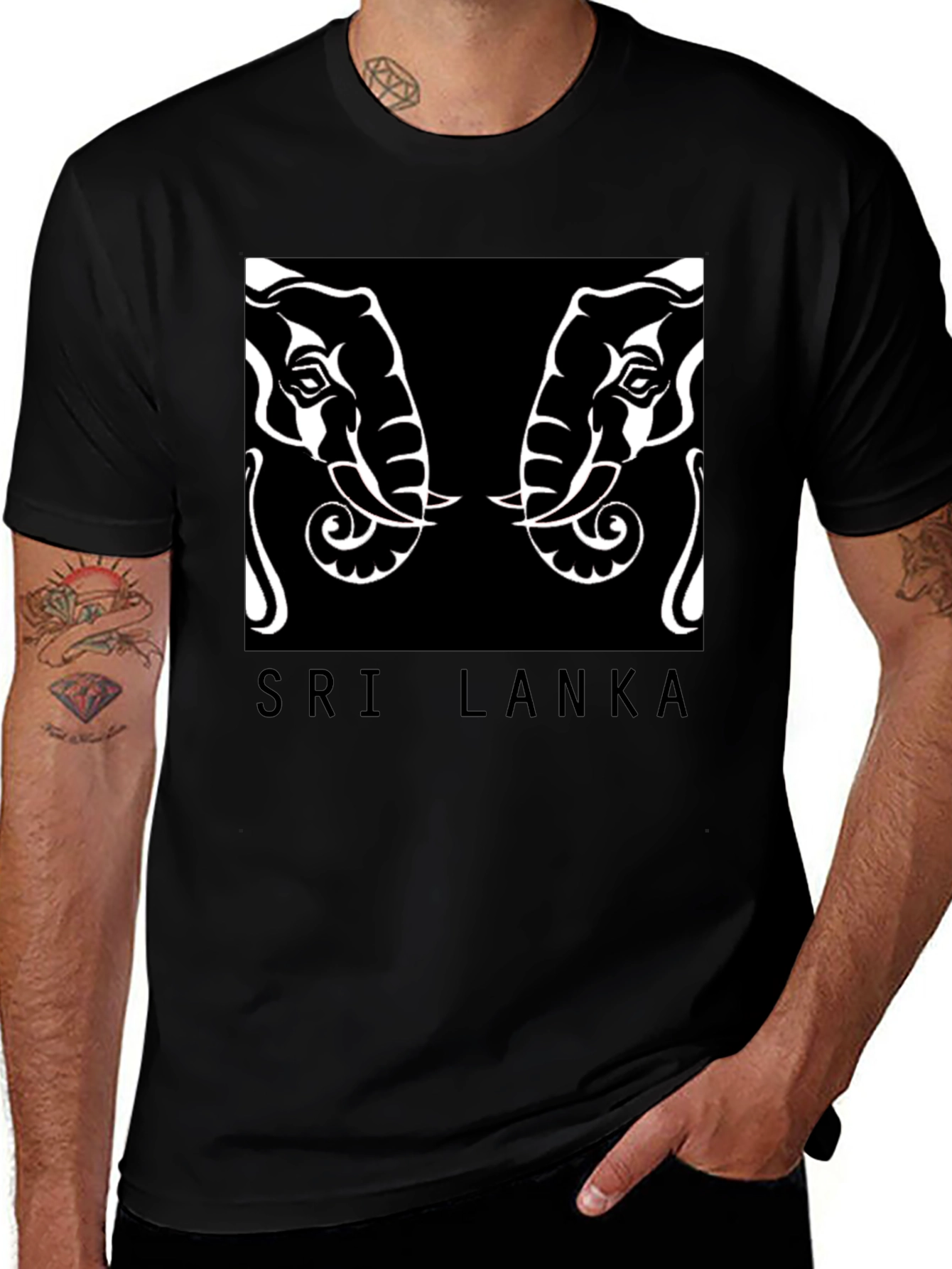 Variant 5 of Sri Lanka Elephant Graphic Tee - Black Cotton Casual Shirt
