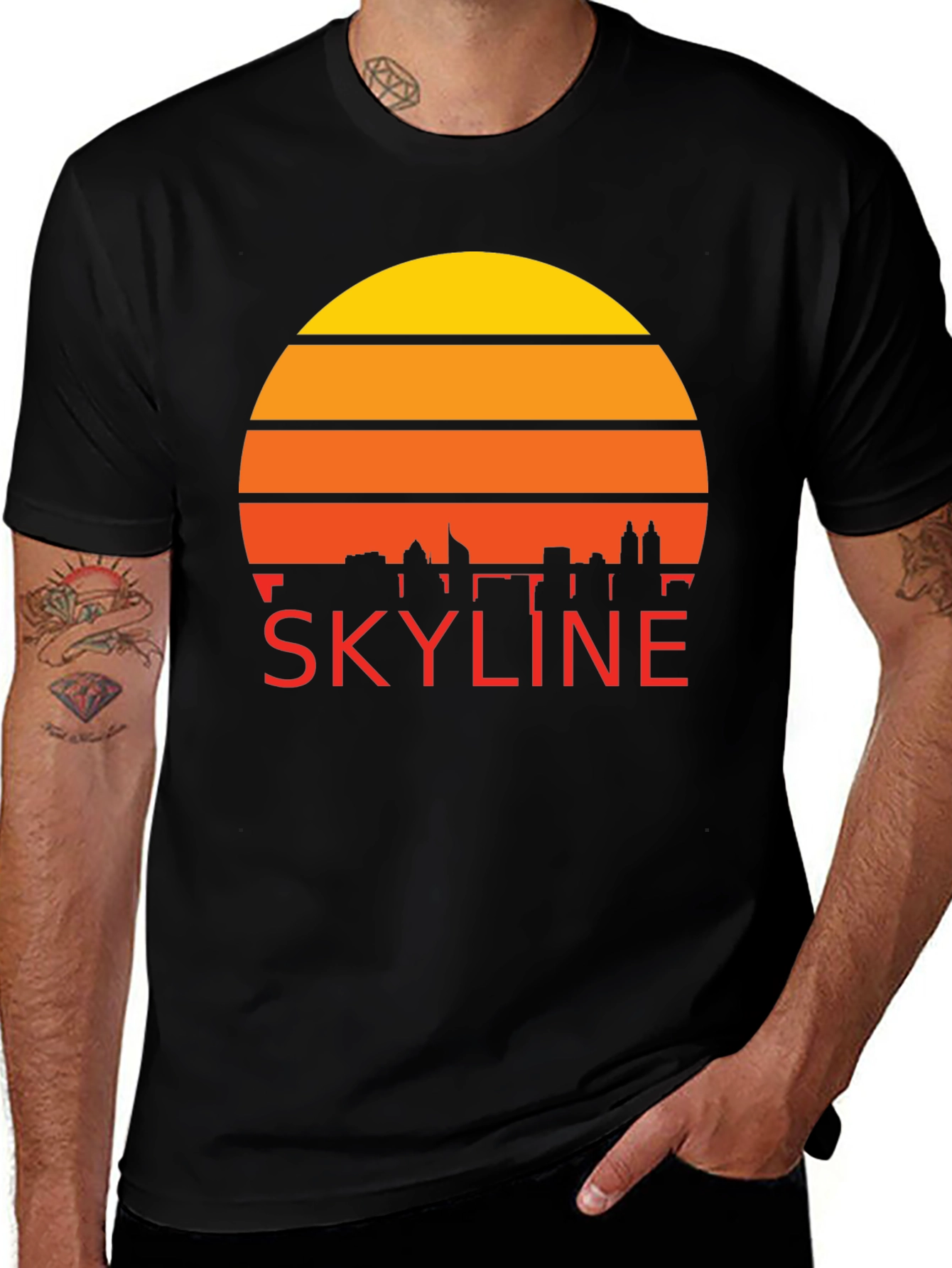 Variant 17 of Retro Skyline Graphic Tee - Sunset Cityscape