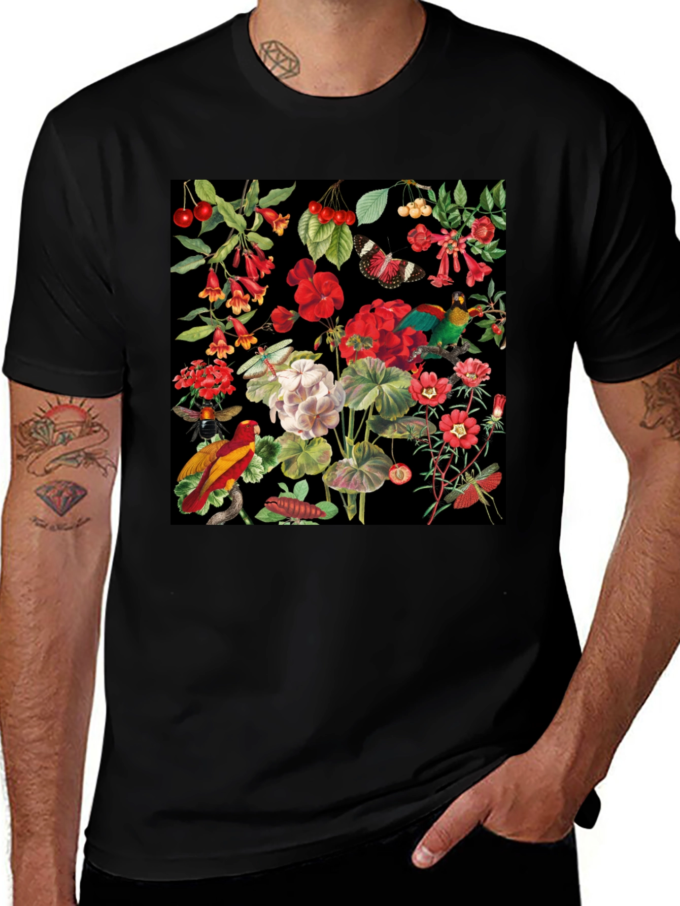 Variant 19 of Botanical Floral & Bird T-Shirt - Tropical Design