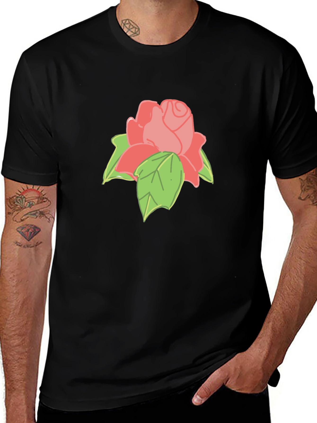 Variant 14 of Rose Graphic Black Tee - Stylish Casual Wear