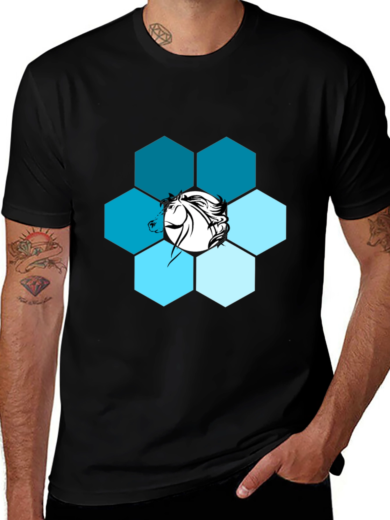 Variant 2 of Hexagon Horse Graphic Print Crew Neck T-Shirt