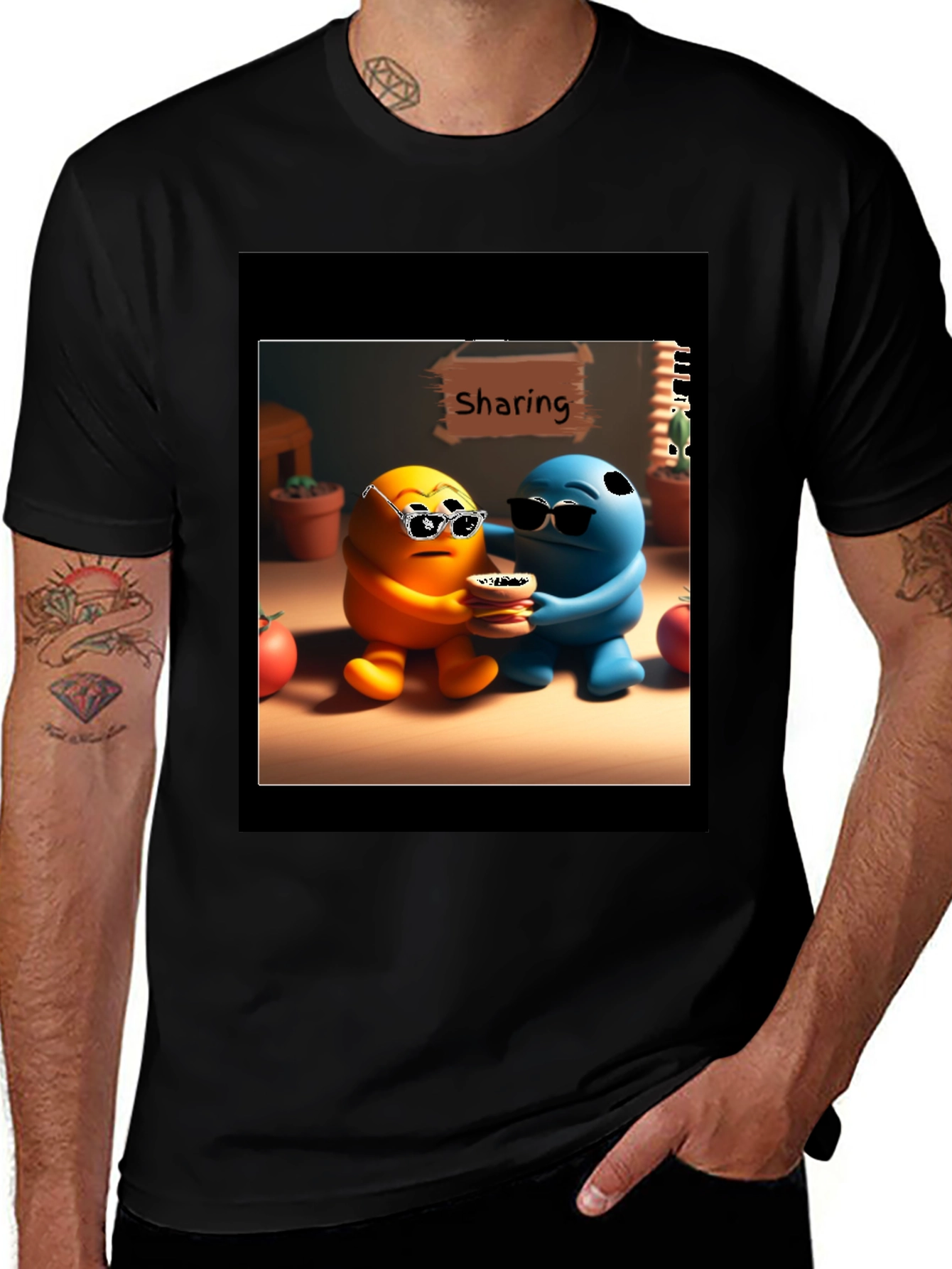 Black Sharing Cartoon Character Graphic Tee - Black main image