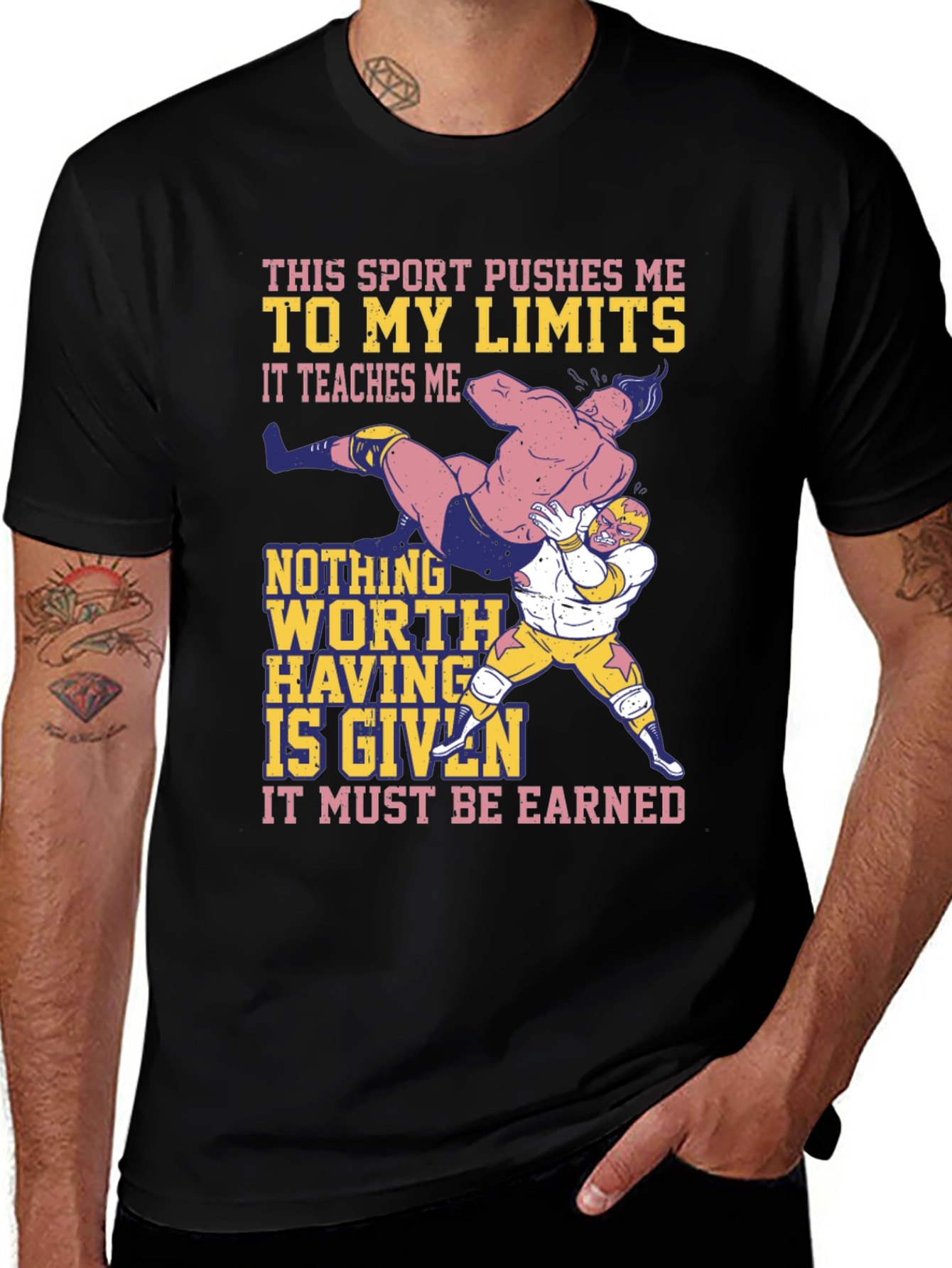 Black Wrestling Sport T-Shirt: Push Your Limits! main image