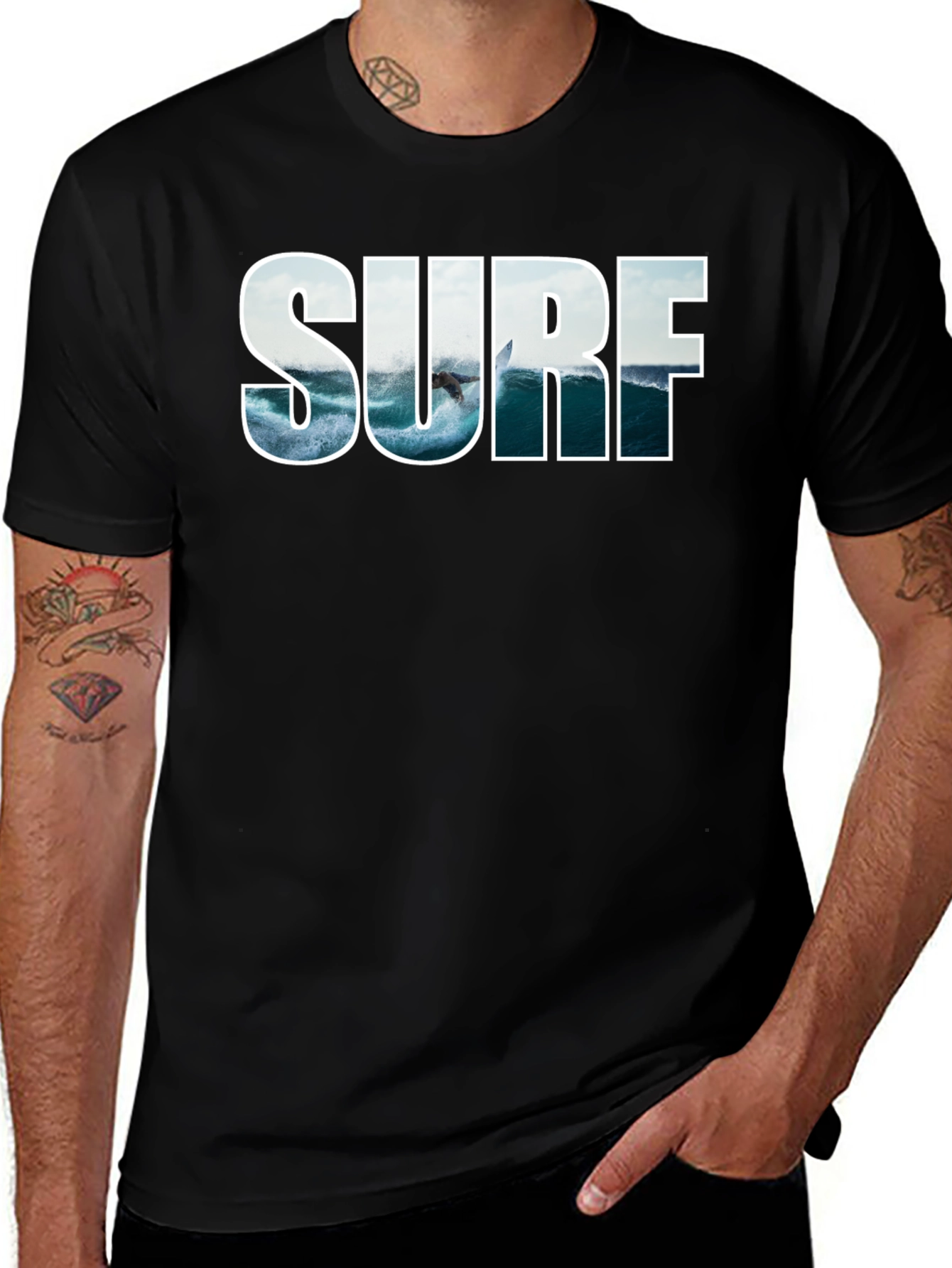 Variant 19 of Surf Graphic Tee - Black Crew Neck T-Shirt