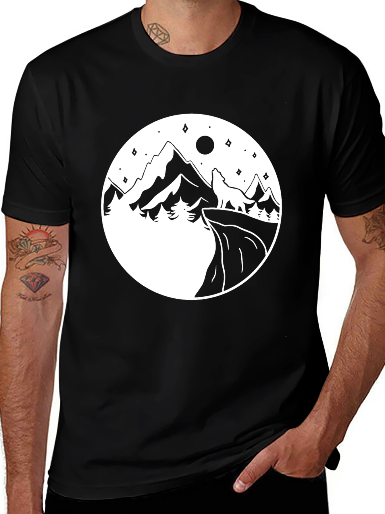 Variant 10 of Mountain Wolf Graphic Tee - Black