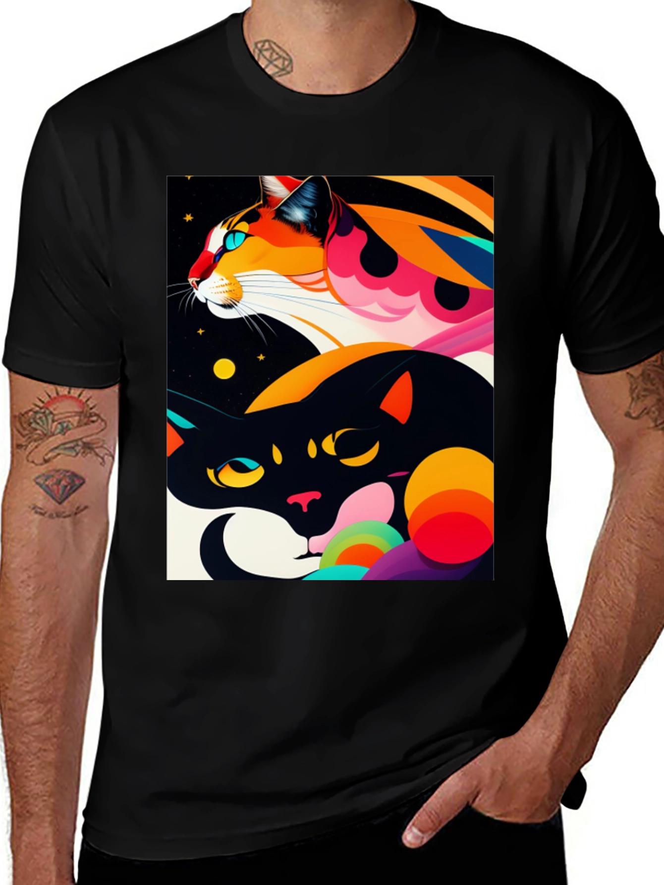 Variant 30 of Abstract Cats Graphic Black T-Shirt