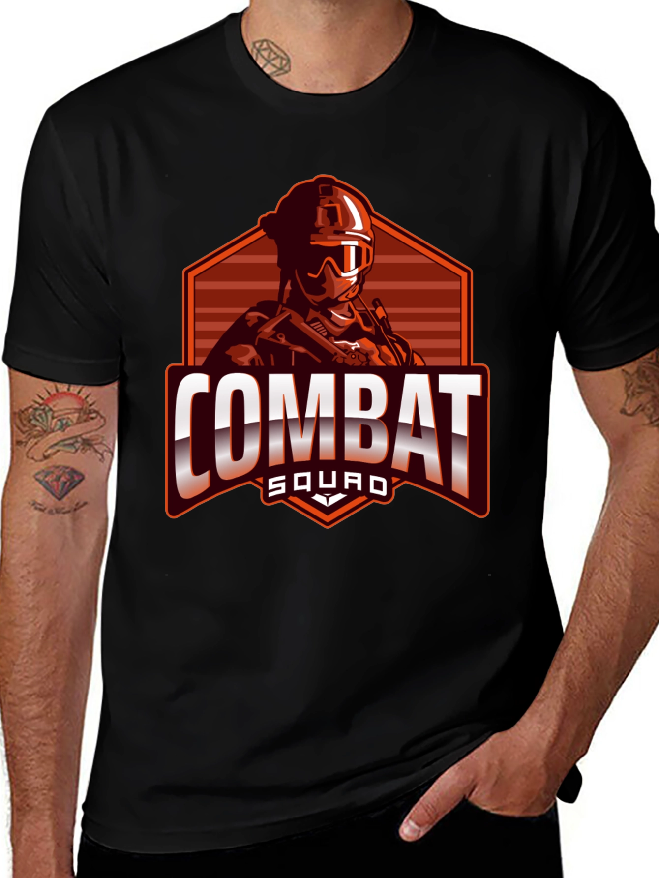 Variant 9 of Combat Squad Graphic Tee - Black Cotton Shirt