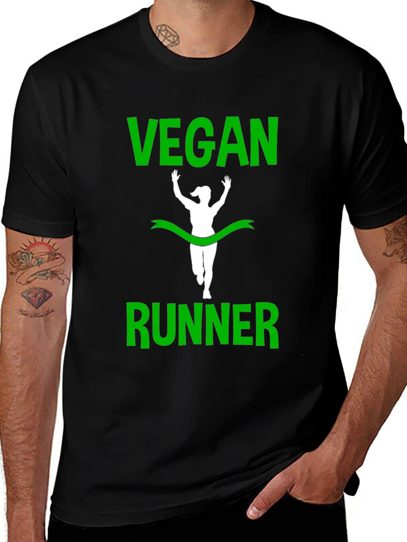Variant 7 of Vegan Runner T-Shirt - Green Print