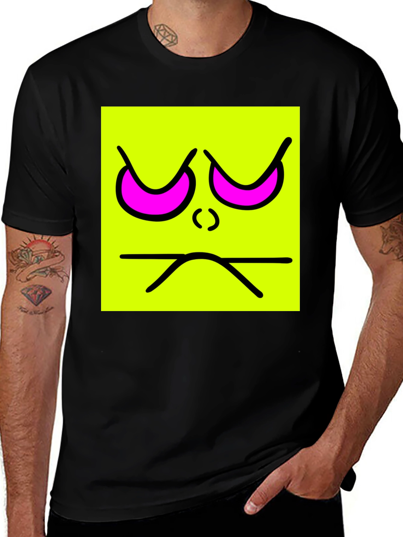 Variant 6 of Grumpy Face Graphic Tee - Neon Square T-Shirt