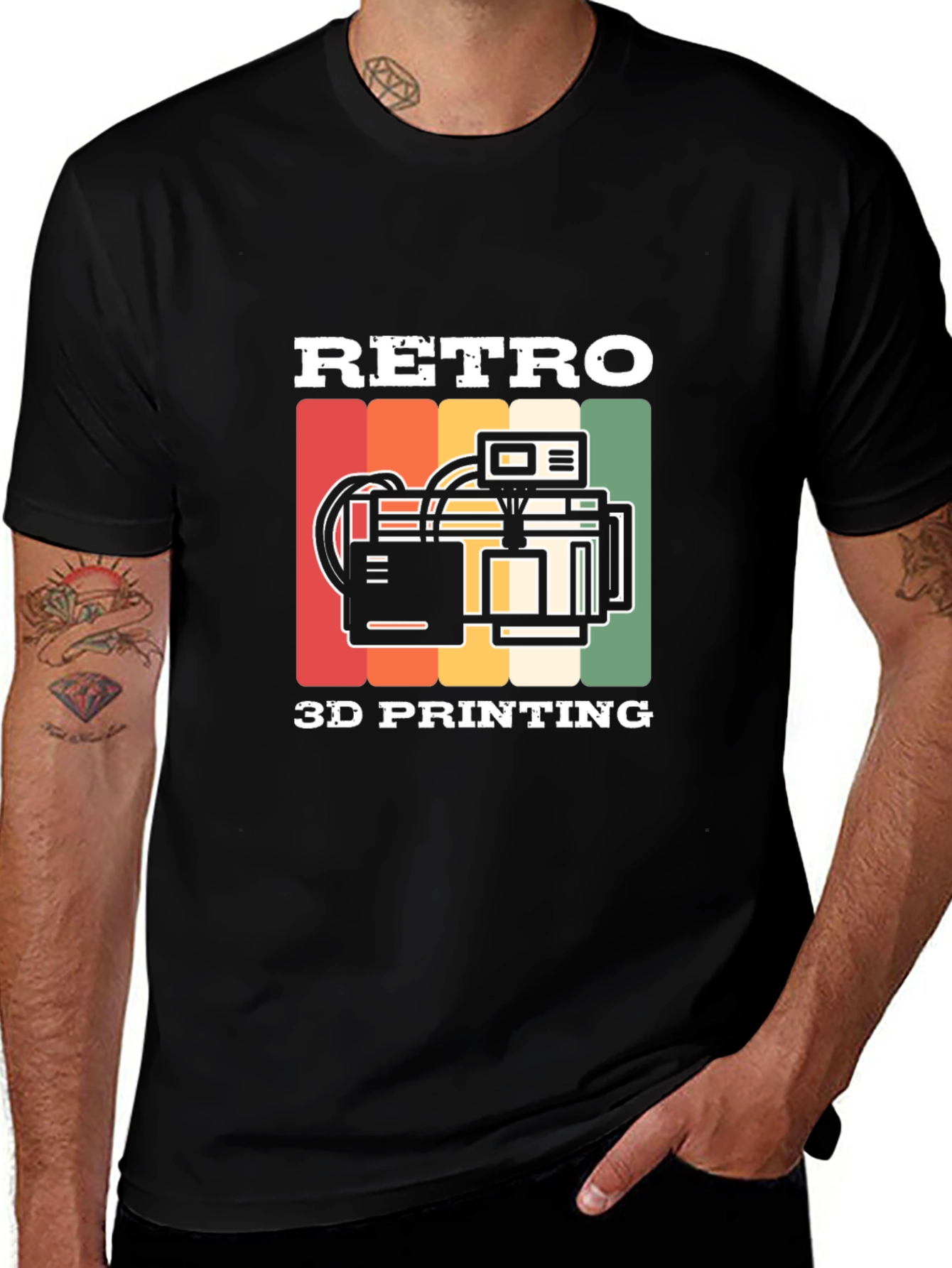 Variant 6 of Retro 3D Printing Black T-Shirt