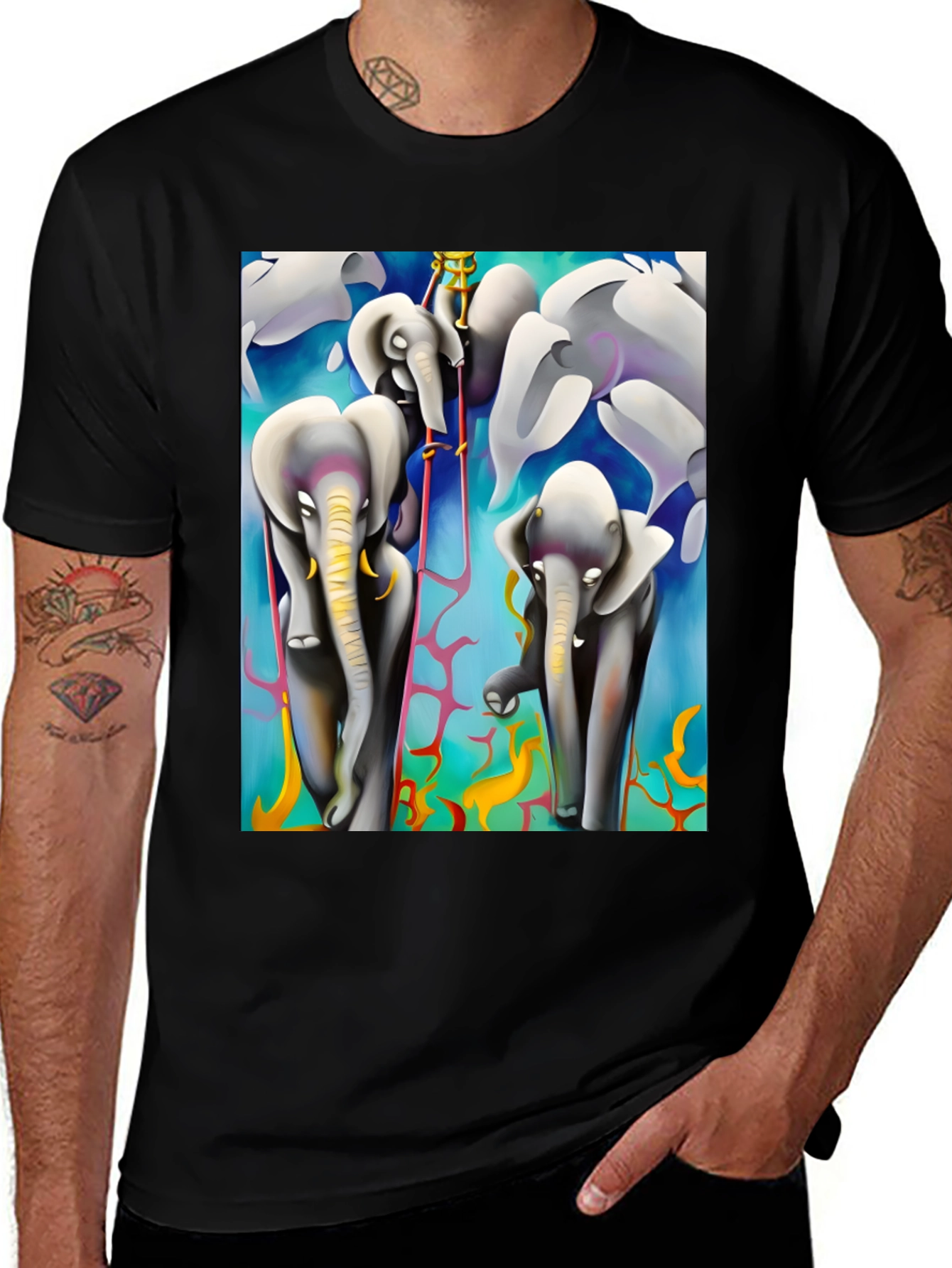 Variant 7 of Elephant Art Print Black Tee - Unique Graphic Design
