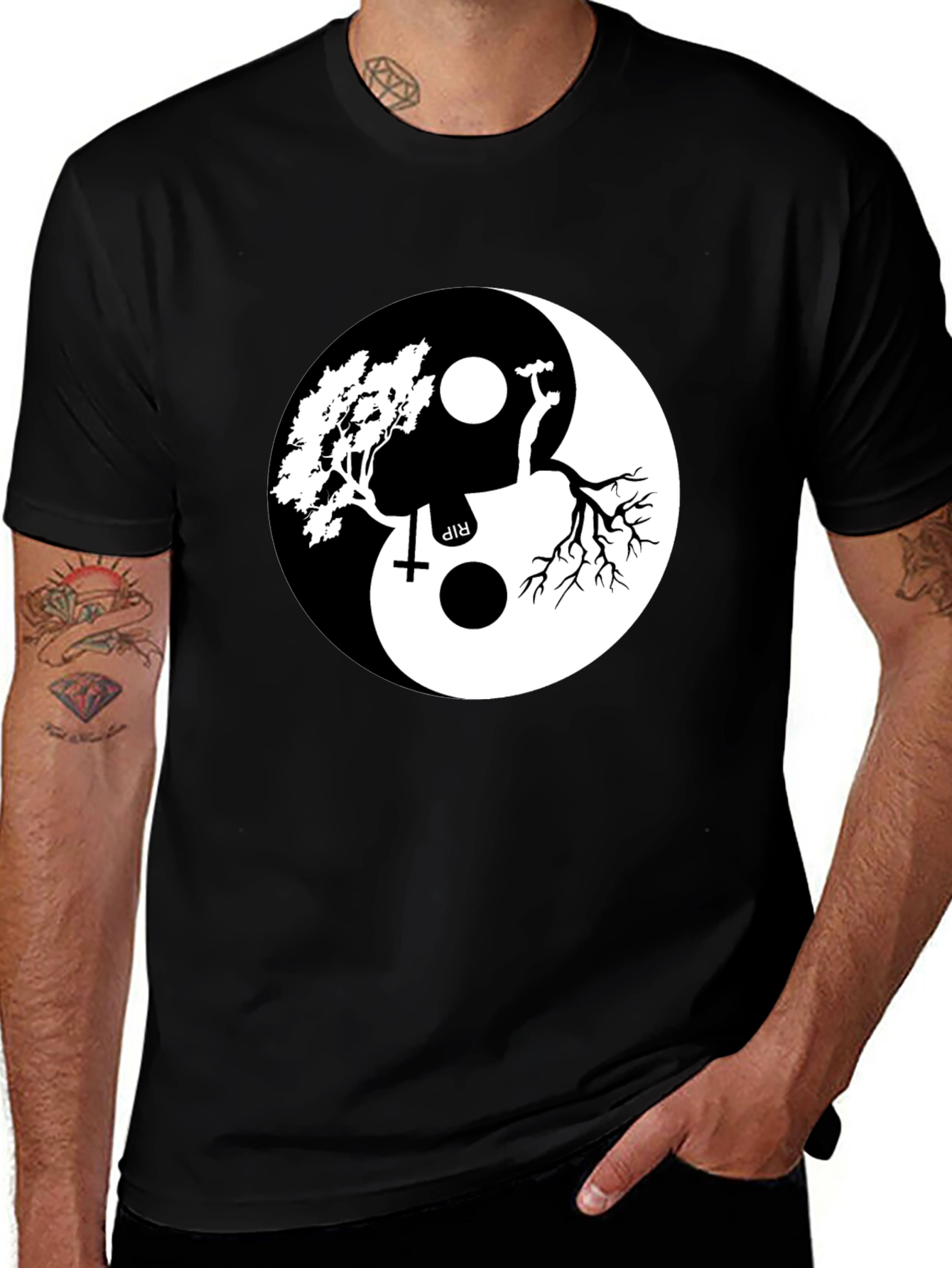 Variant 12 of Yin Yang Tree and Tombstone Graphic Tee