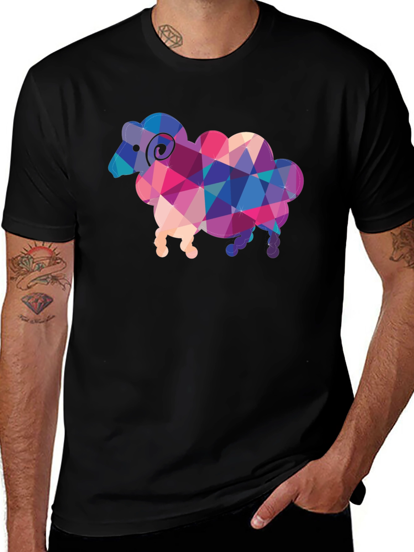 Variant 12 of Geometric Sheep Graphic Tee - Black