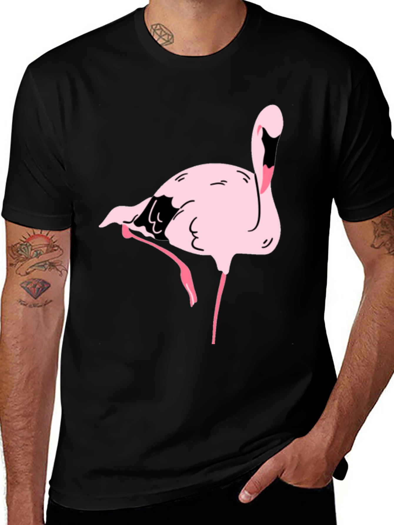 Variant 12 of Black T-Shirt with Pink Flamingo Graphic Print