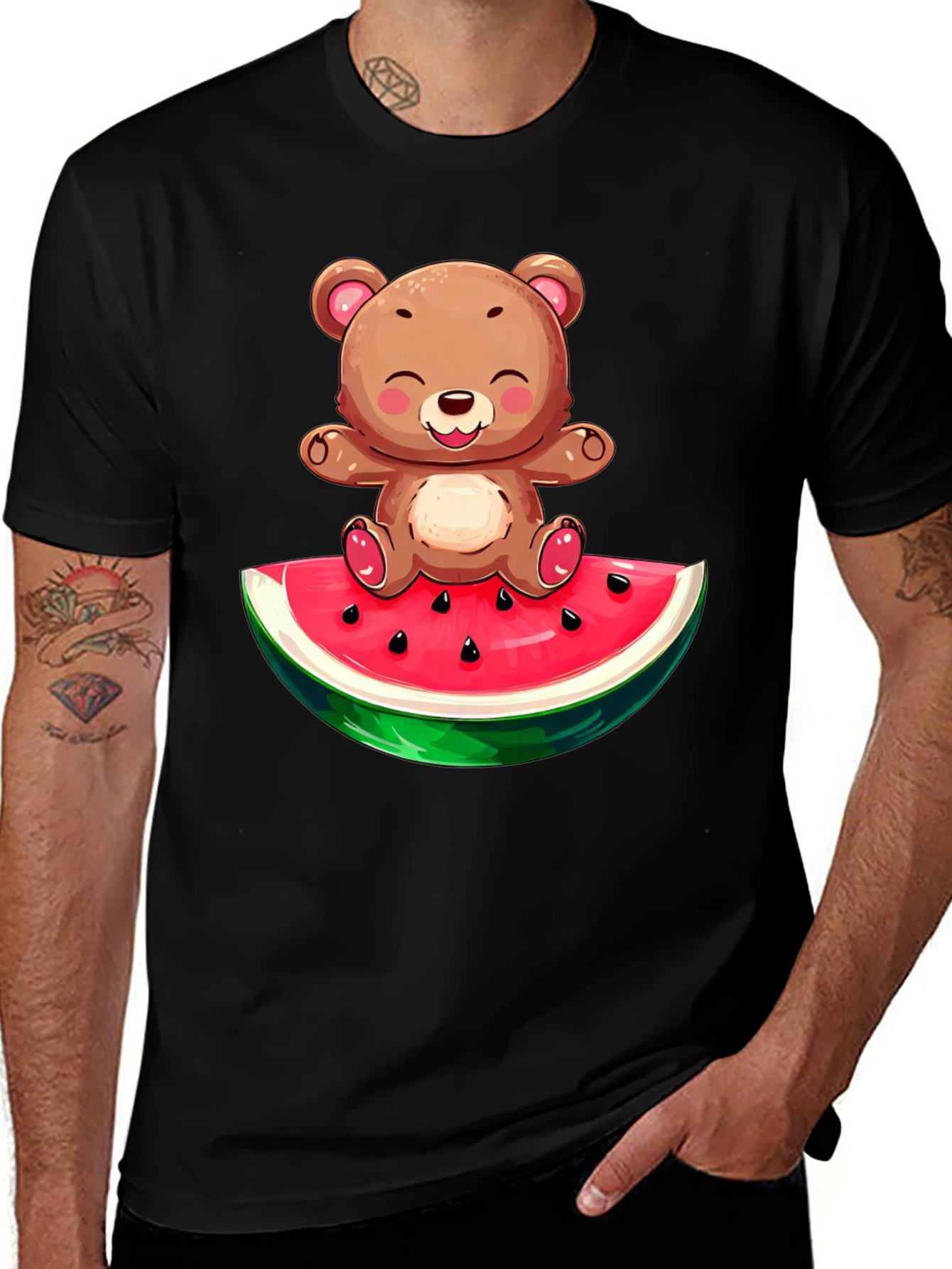 Variant 29 of Cute Bear on Watermelon Graphic T-Shirt
