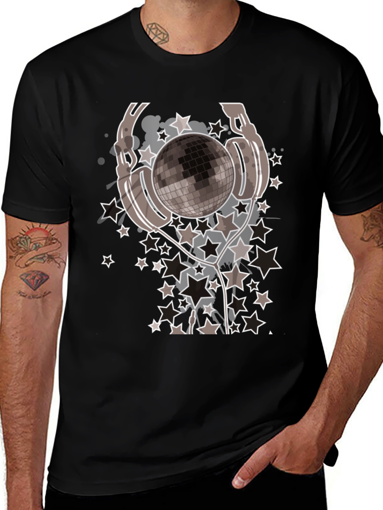 Variant 25 of Disco Ball Headphones Graphic Tee - Men's Black T-Shirt