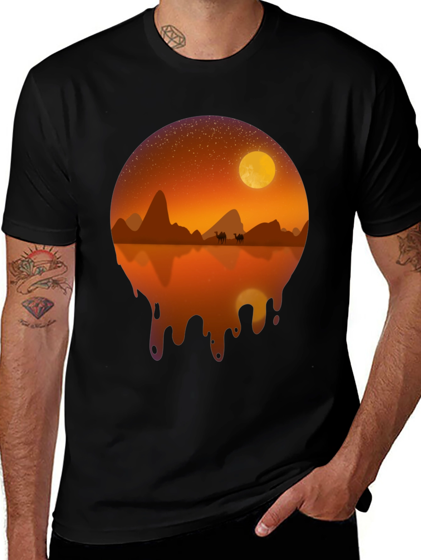 Variant 23 of Desert Nightscape Graphic Tee - Unique Dripping Design
