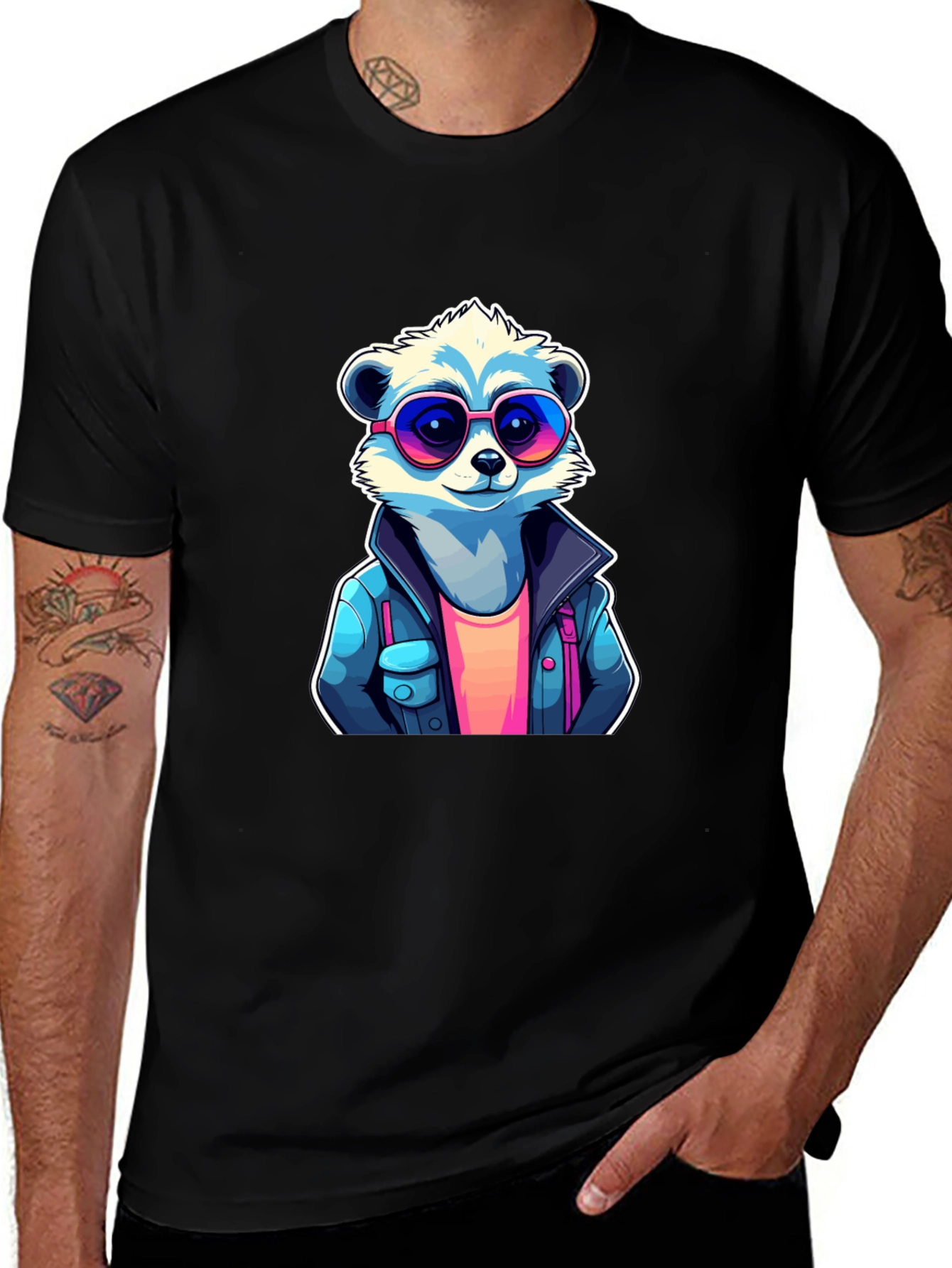 Variant 5 of Cool Raccoon Graphic Tee - Black Cotton T-Shirt