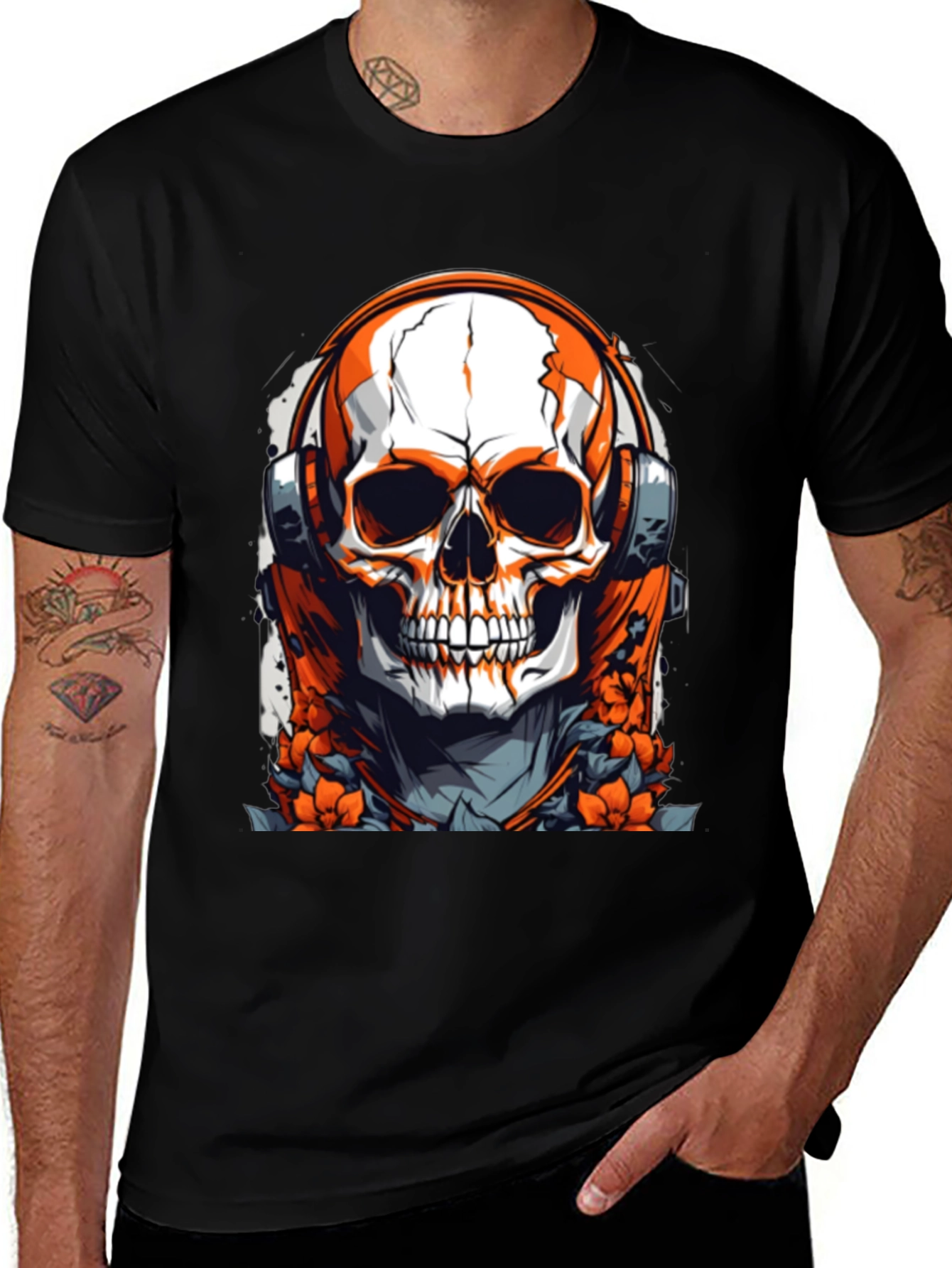 Variant 17 of Skull & Headphones Graphic Black T-Shirt